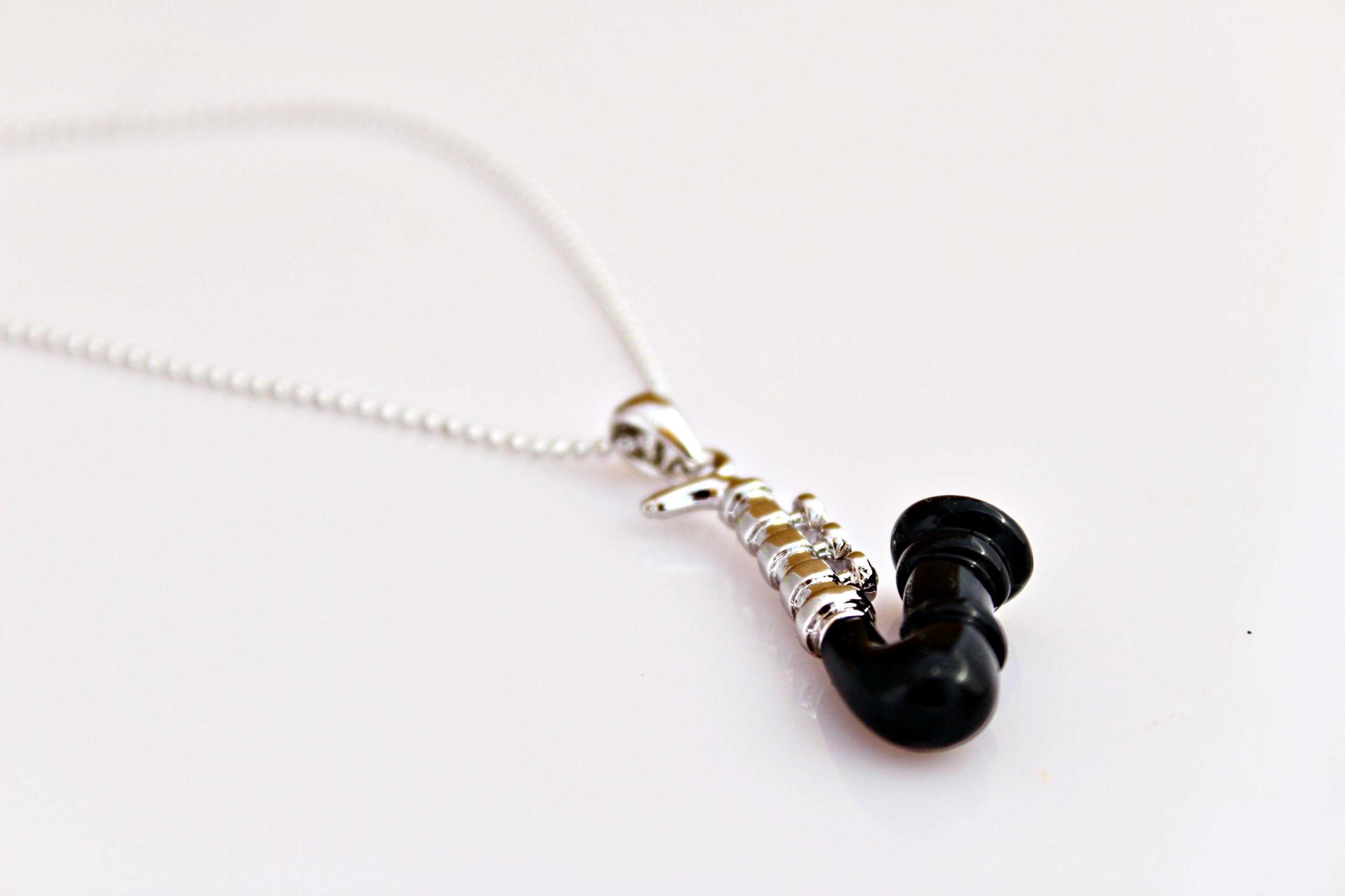 Saxophone Necklace Silver & Black