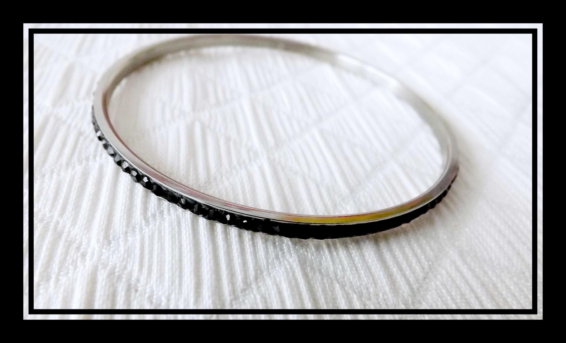 Black Crystal Stainless Steel Bangle