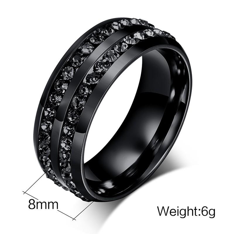 Black Crystal Titanium Ring - Unisex