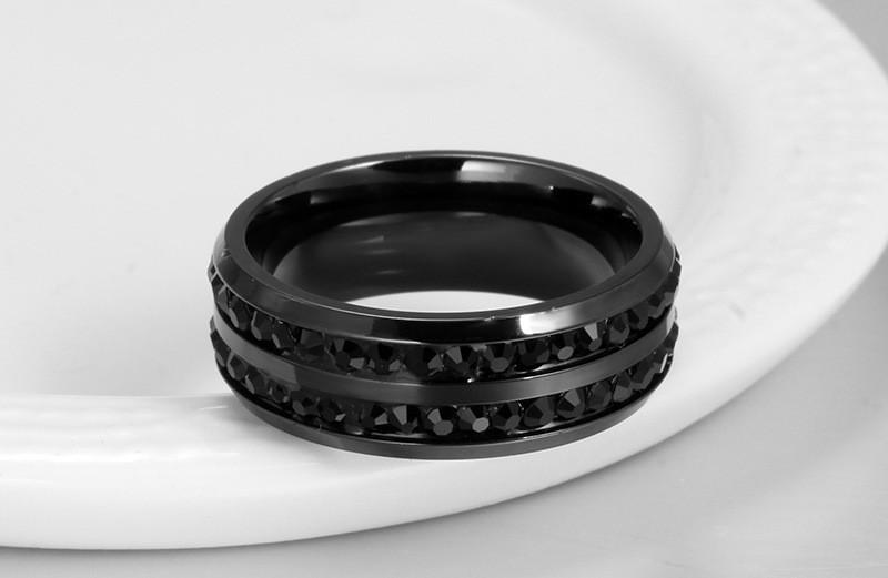 Black Crystal Titanium Ring - Unisex