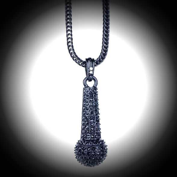 Hip Hop Rapper Iced Out Microphone Pendant In Black