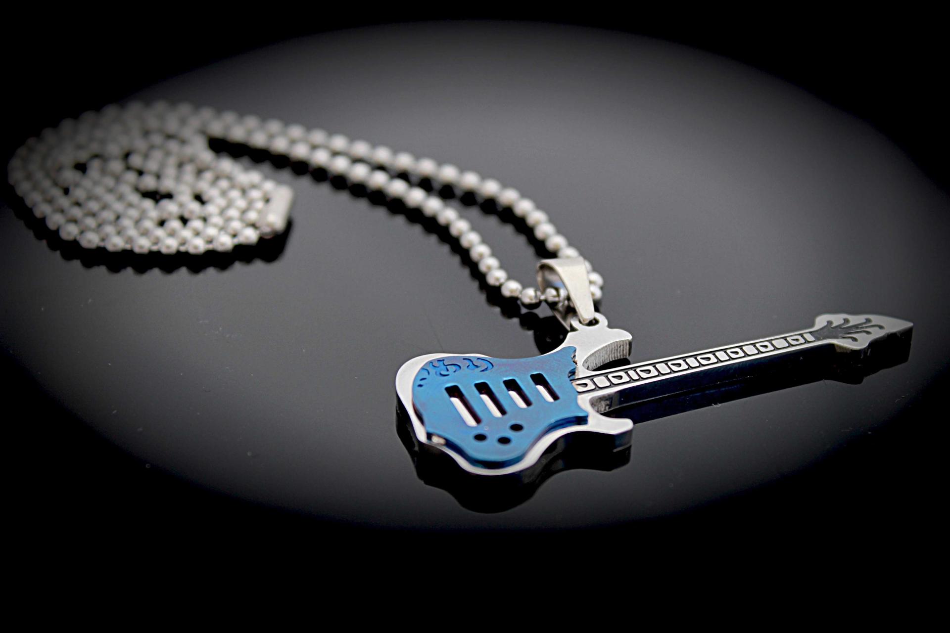 Titanium Guitar Pendants On Ball Chain - Choice of Colour and Chain