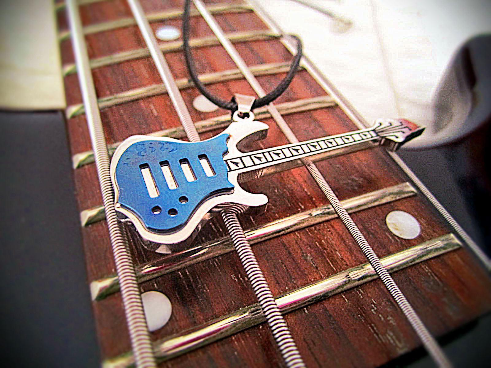 Blue Electric Guitar Pendant Stainless Steel