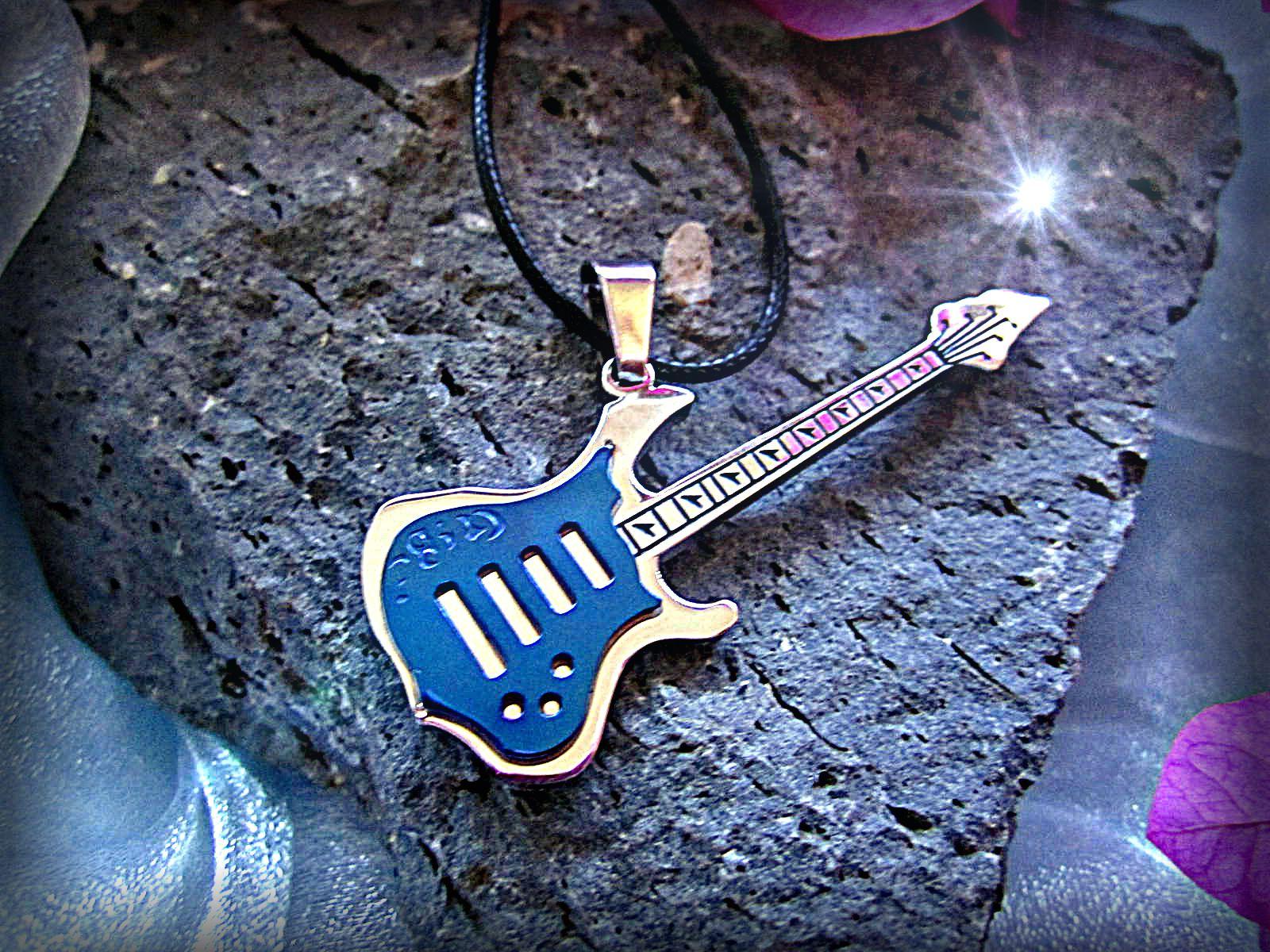 Blue Electric Guitar Pendant Stainless Steel