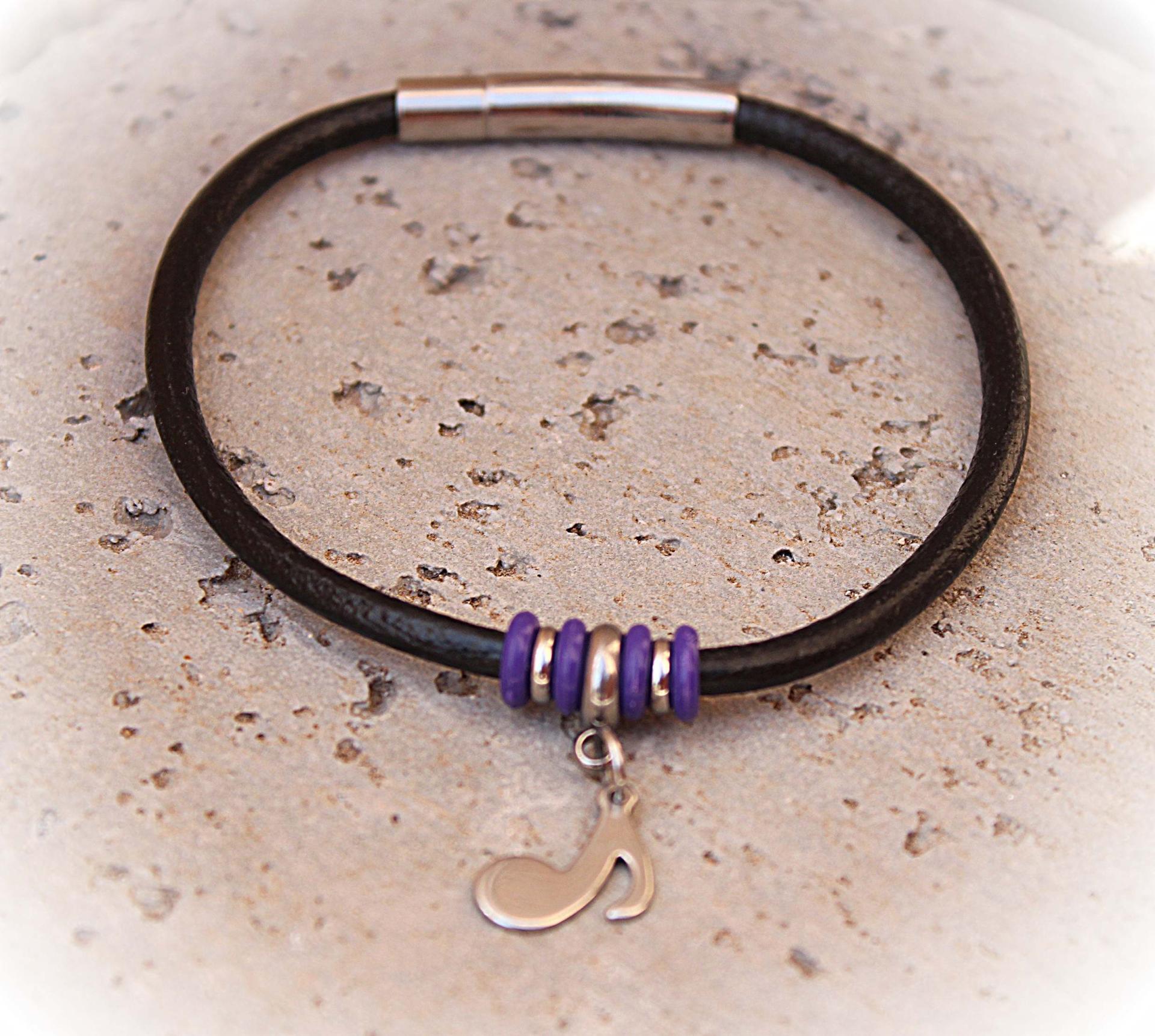 Leather and Steel Music Note Bracelet - Customisable!