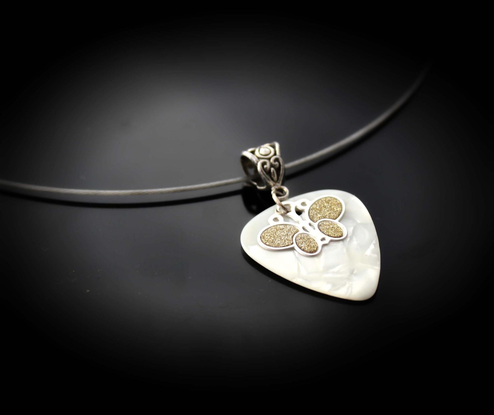 Guitar Pick with Sandblasted Butterfly Charm slimline style