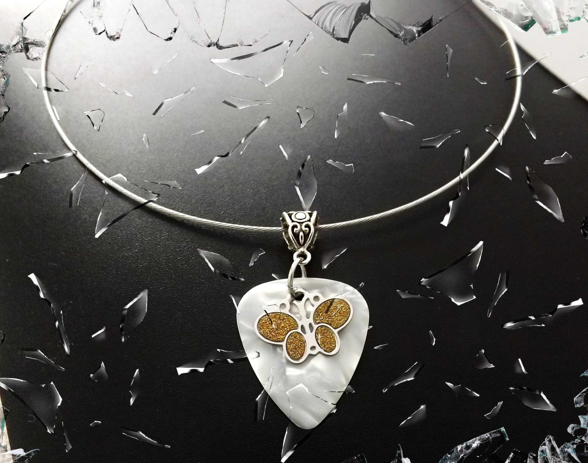 Guitar Pick with Sandblasted Butterfly Charm