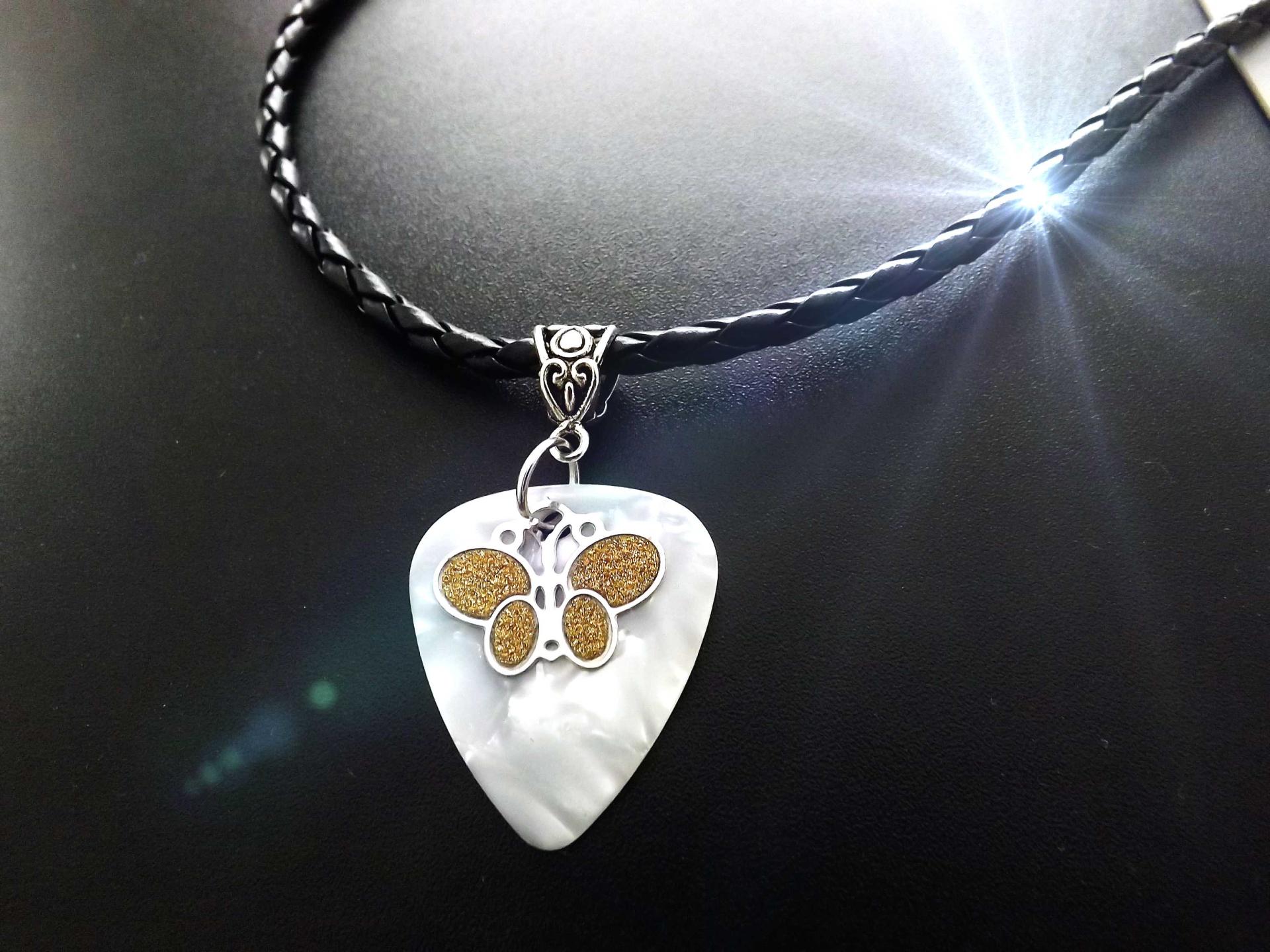 Guitar Pick with Sandblasted Butterfly Charm