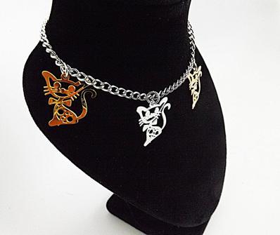 Stainless Steel 2-tone Cut-out Kitten Cat Charm Link Chain Bracelet/ Anklet