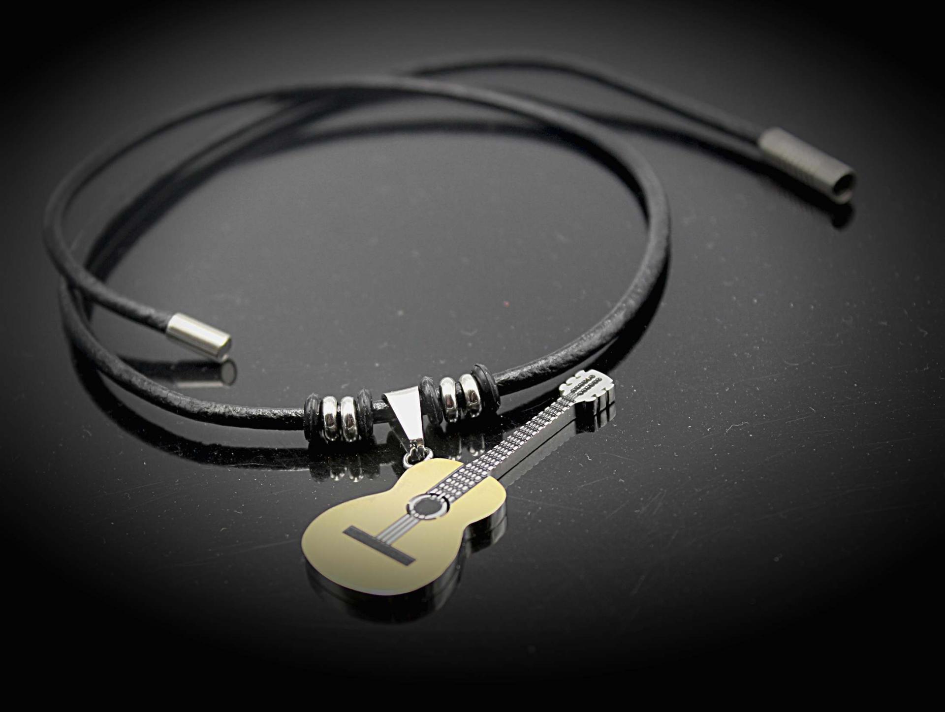 Acoustic Guitar 2 Tone Titanium &  Leather Choker