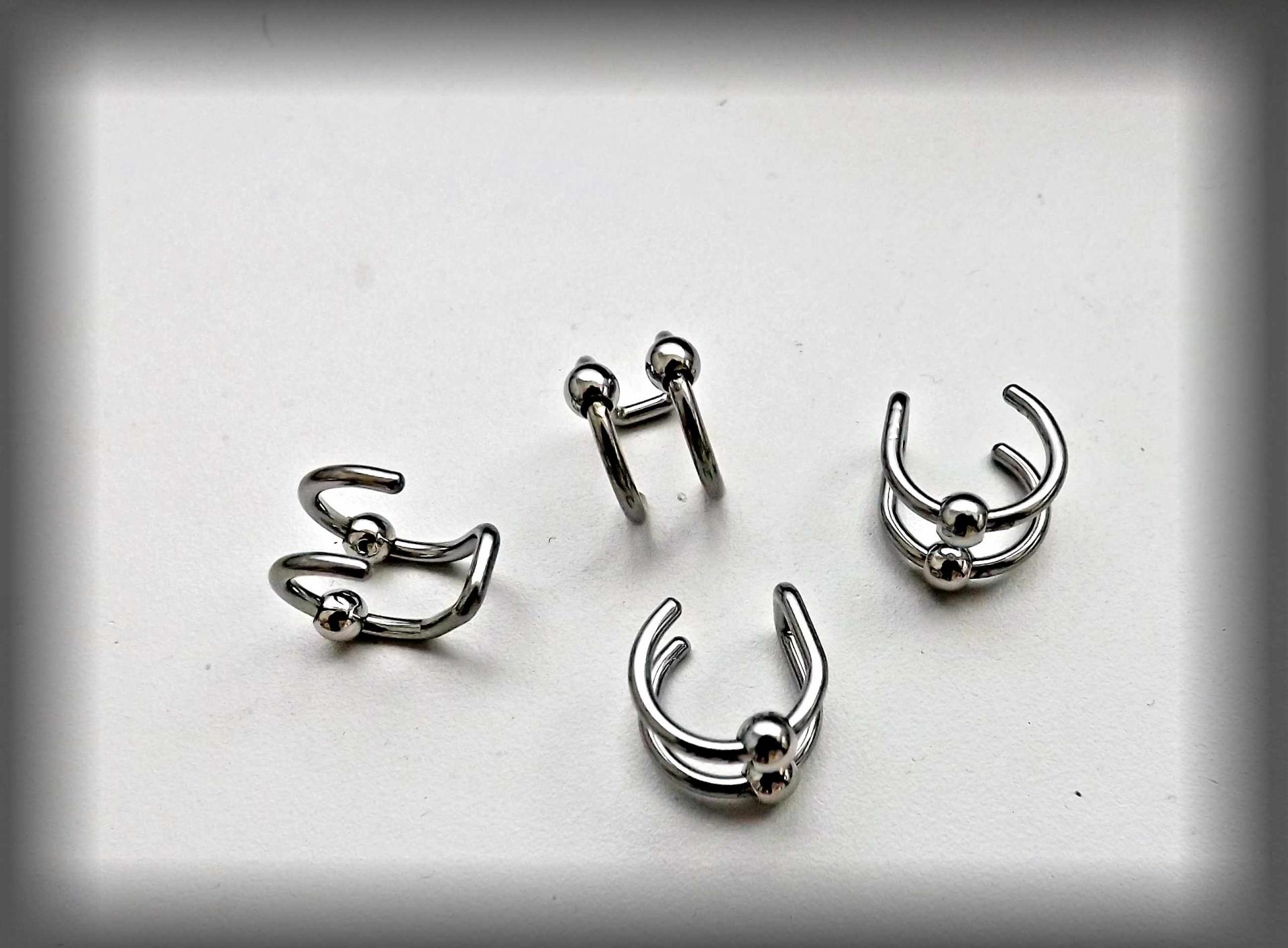 Steel Double Hoop Cartilage Clip On with Balls