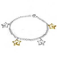 Stainless Steel 2-tone Star Comet Charm Link Chain Bracelet/ Anklet