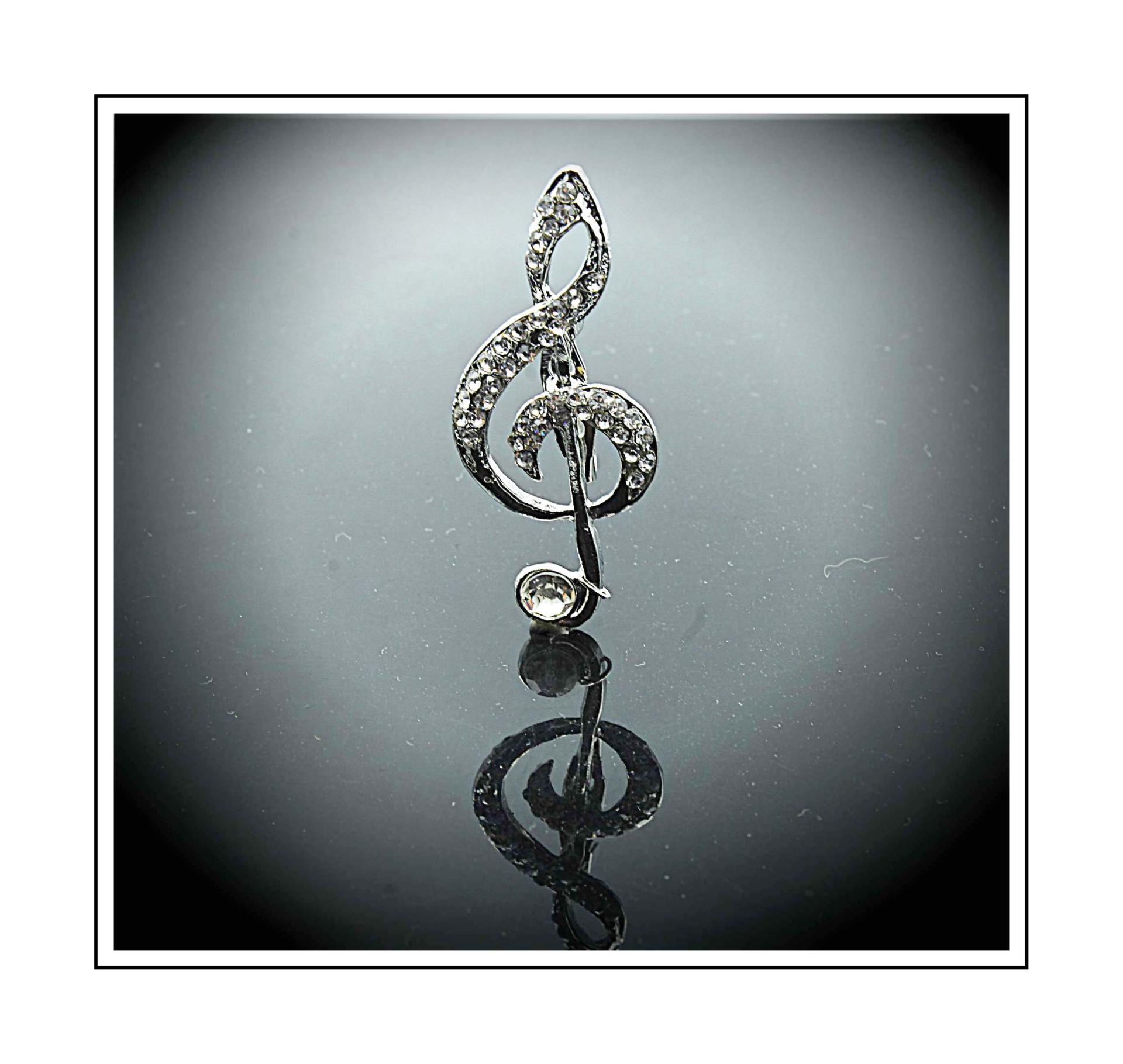 Music G Clef Brooch With Crystal Stones