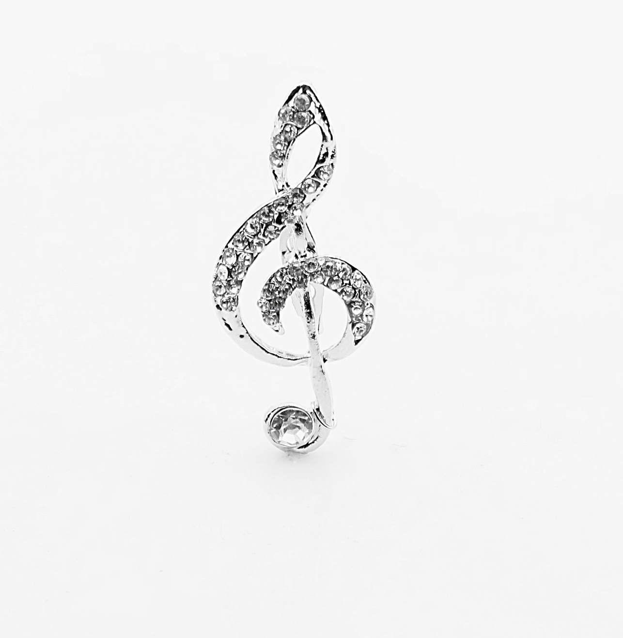 Music G Clef Brooch With Crystal Stones