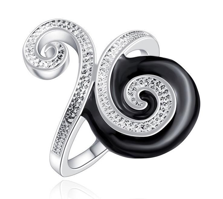 Music Note Ring in Black Enamel with Rhinestones