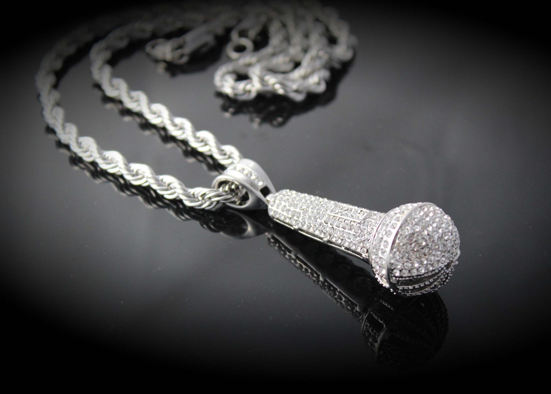 Crystal Microphone Pendant - Large Statement Size!