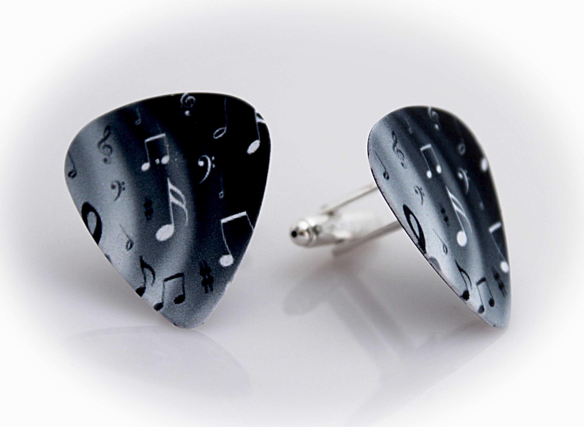 Music Note Guitar Pick Cufflinks - "Night and Day Notes" Design