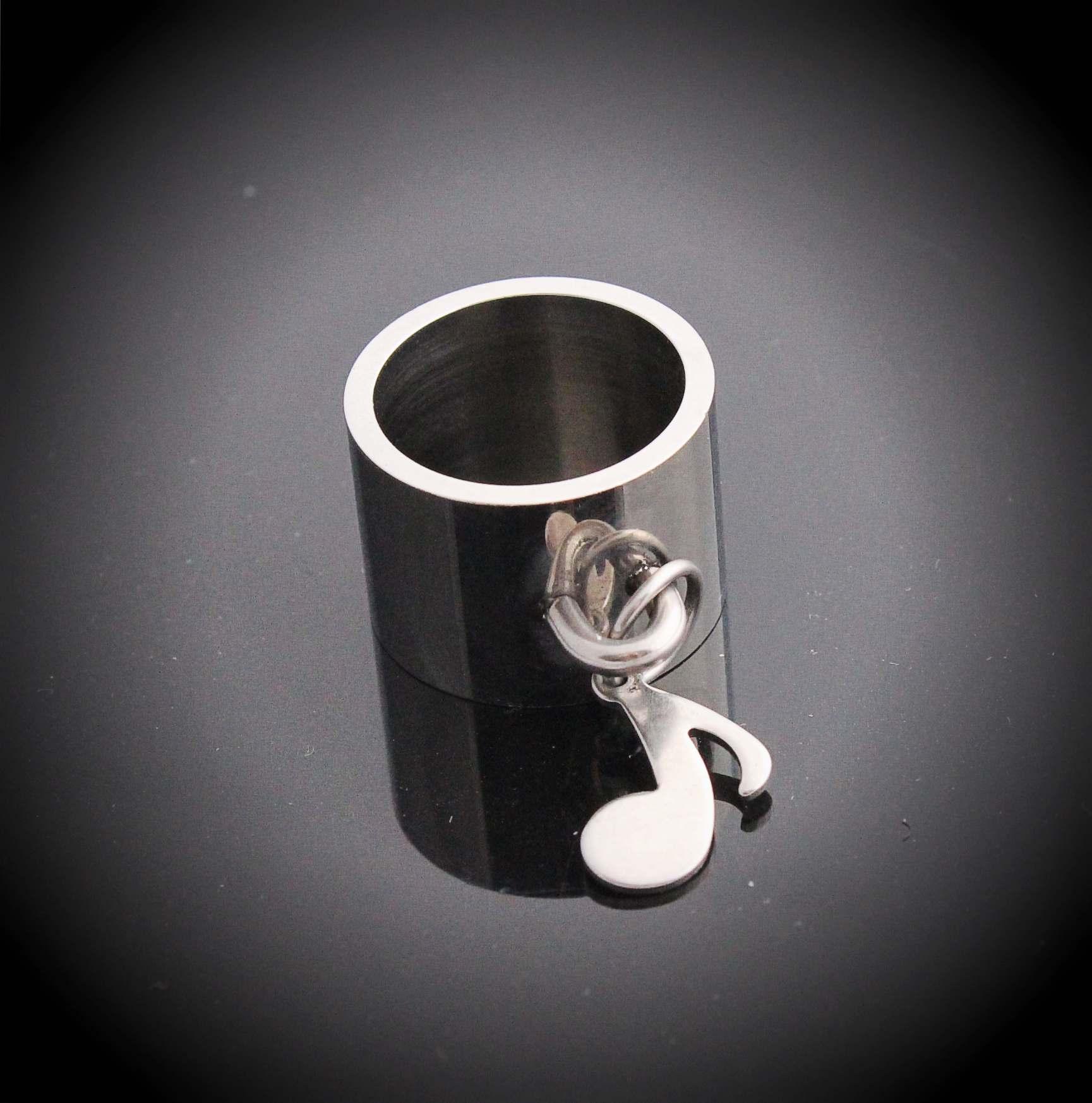 Wide Ring With Music Note Dangle Charm Stainless Steel