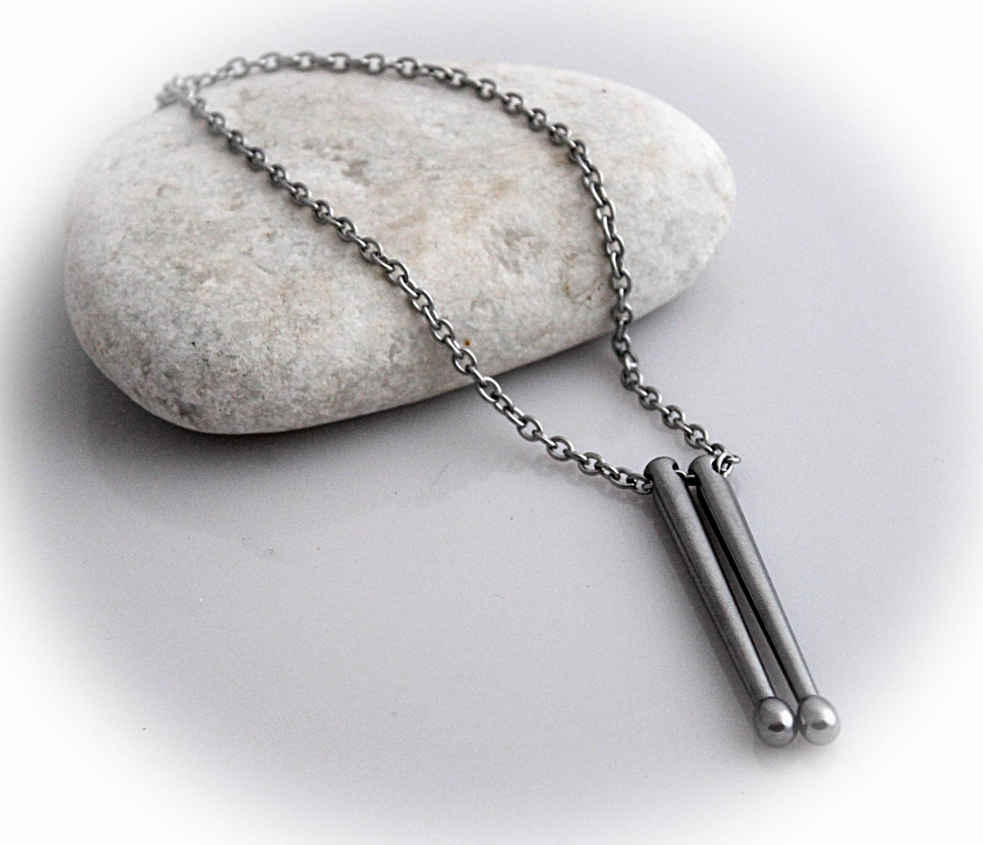 Drum Sticks Necklace - Stainless Steel