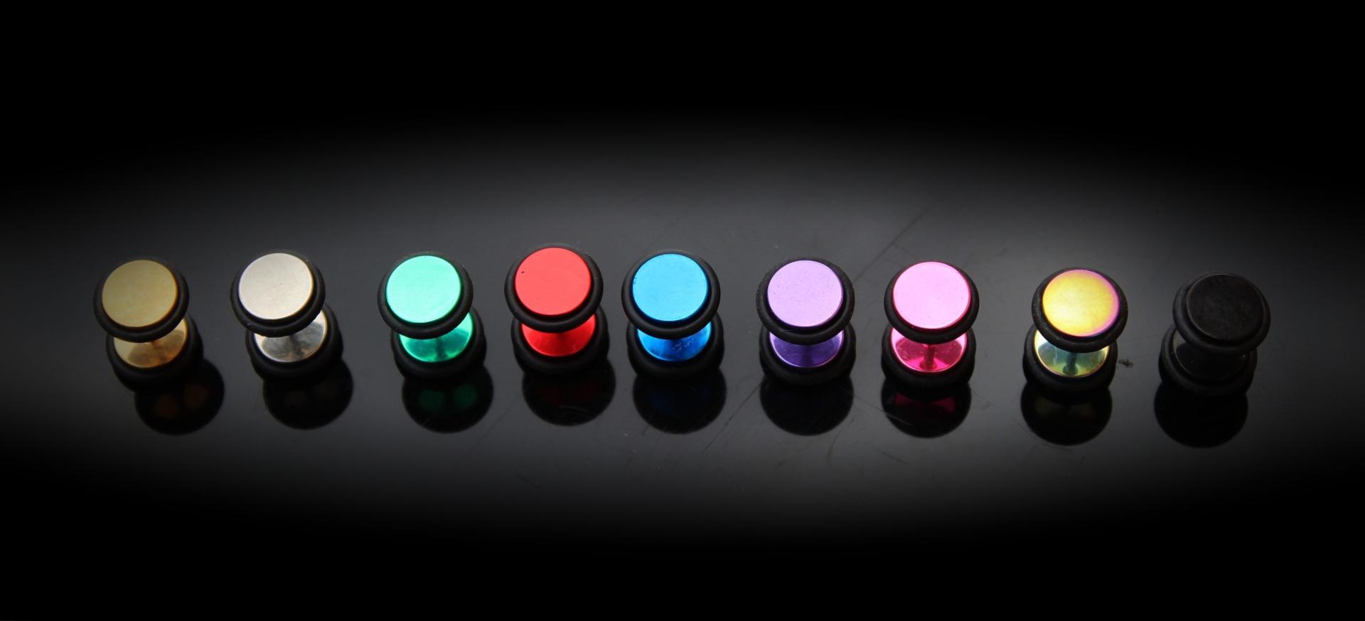 Fake Ear Plug Ear Stretcher - Bright Titanium Colours.