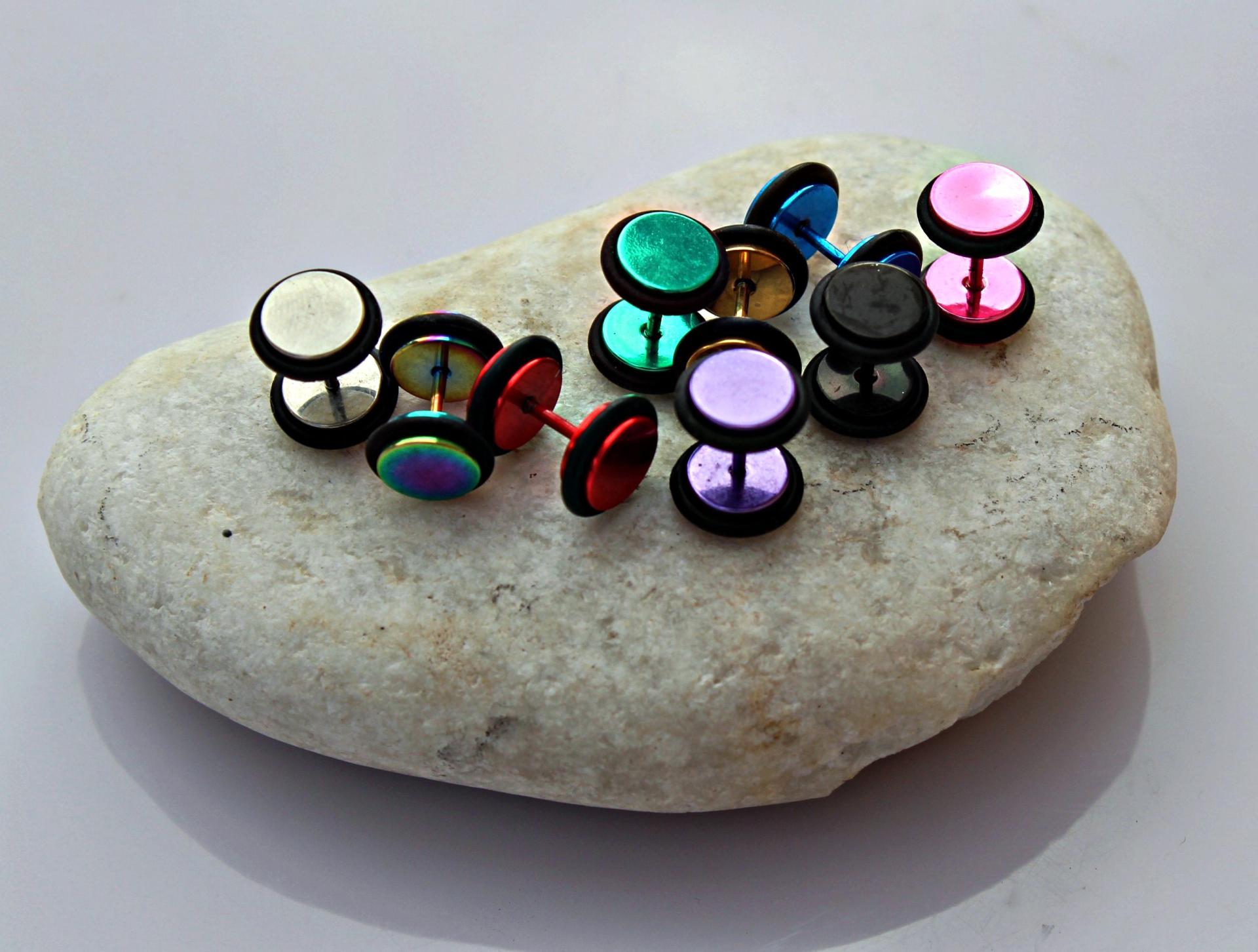 Fake Ear Plug Ear Stretcher - Bright Titanium Colours.