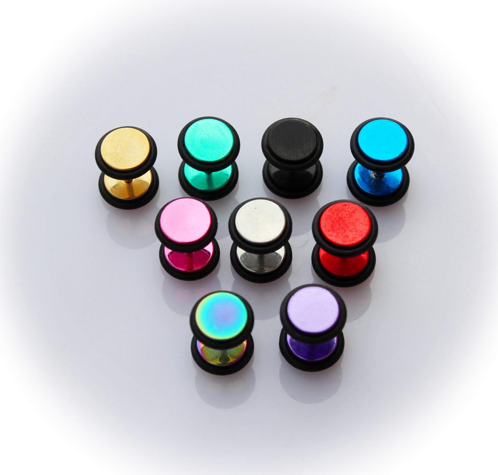 Fake Ear Plug Ear Stretcher - Bright Titanium Colours.