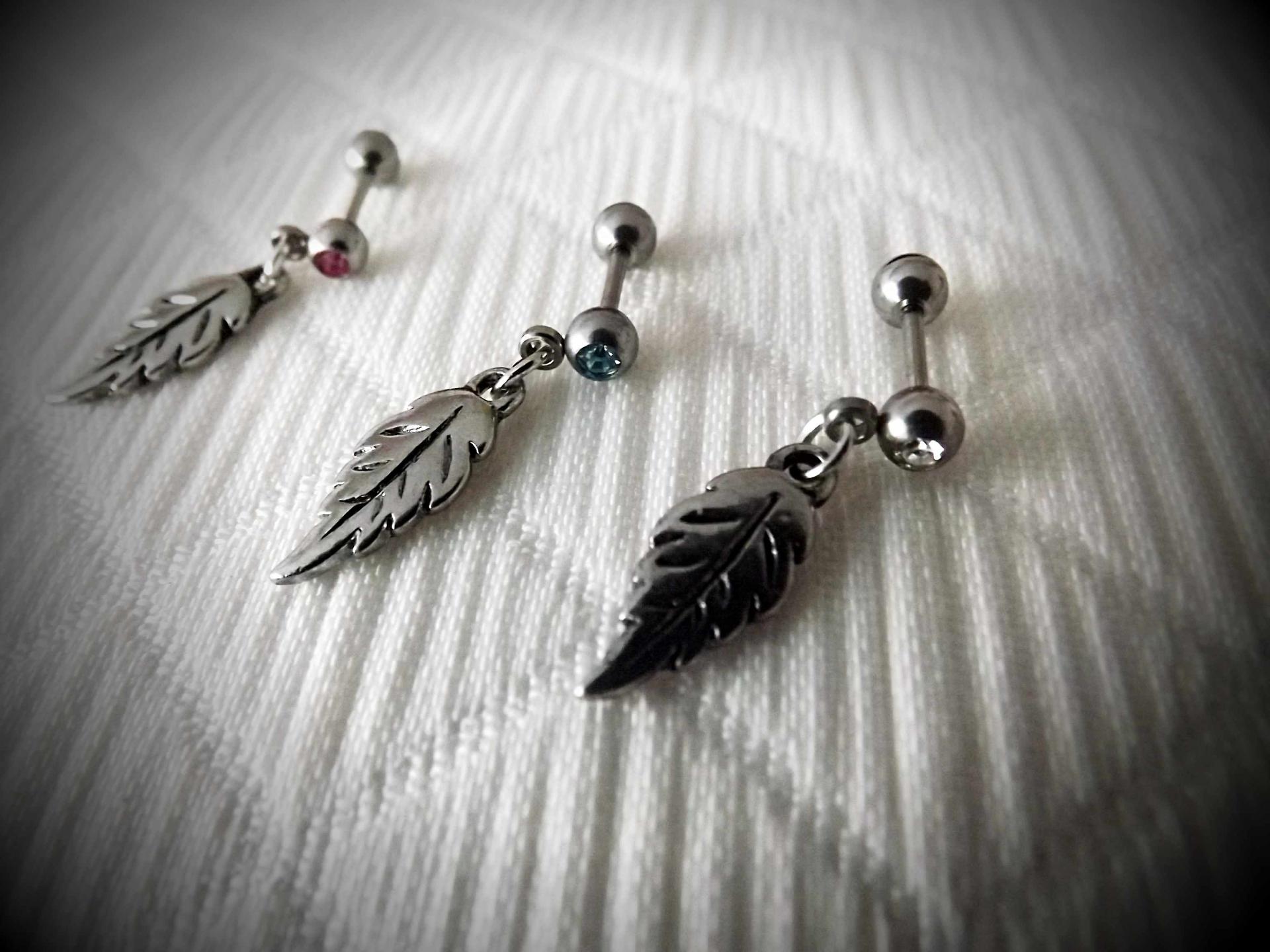 Falling Feather Dangle Cartilage Piercing Earrings