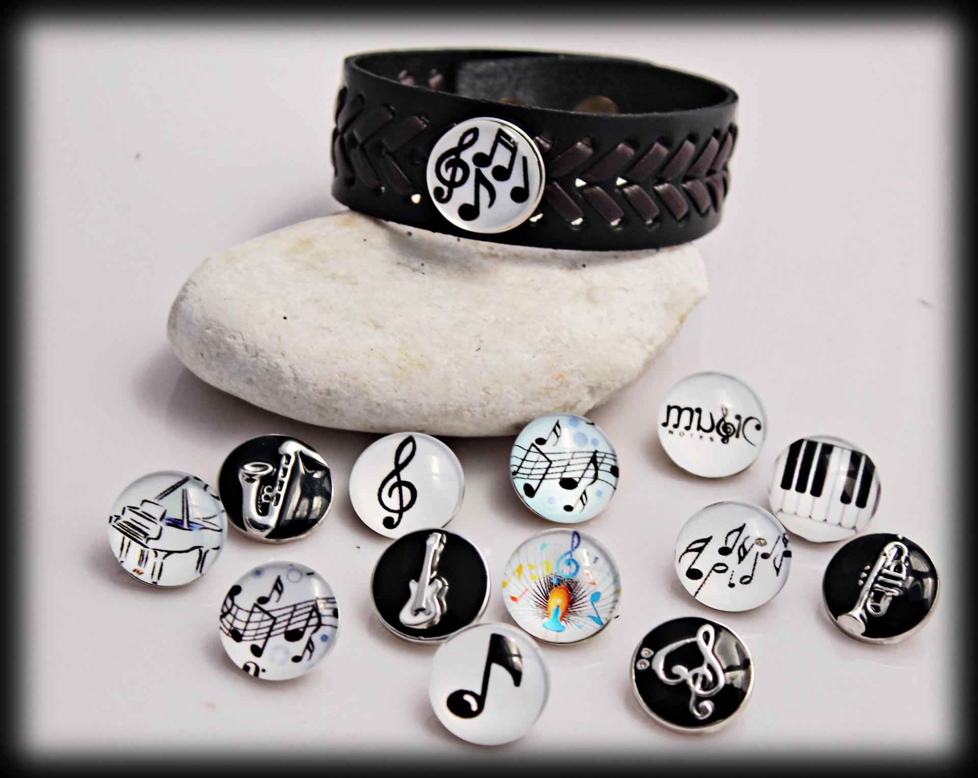 Leather Bracelet with Music Snap Buttons