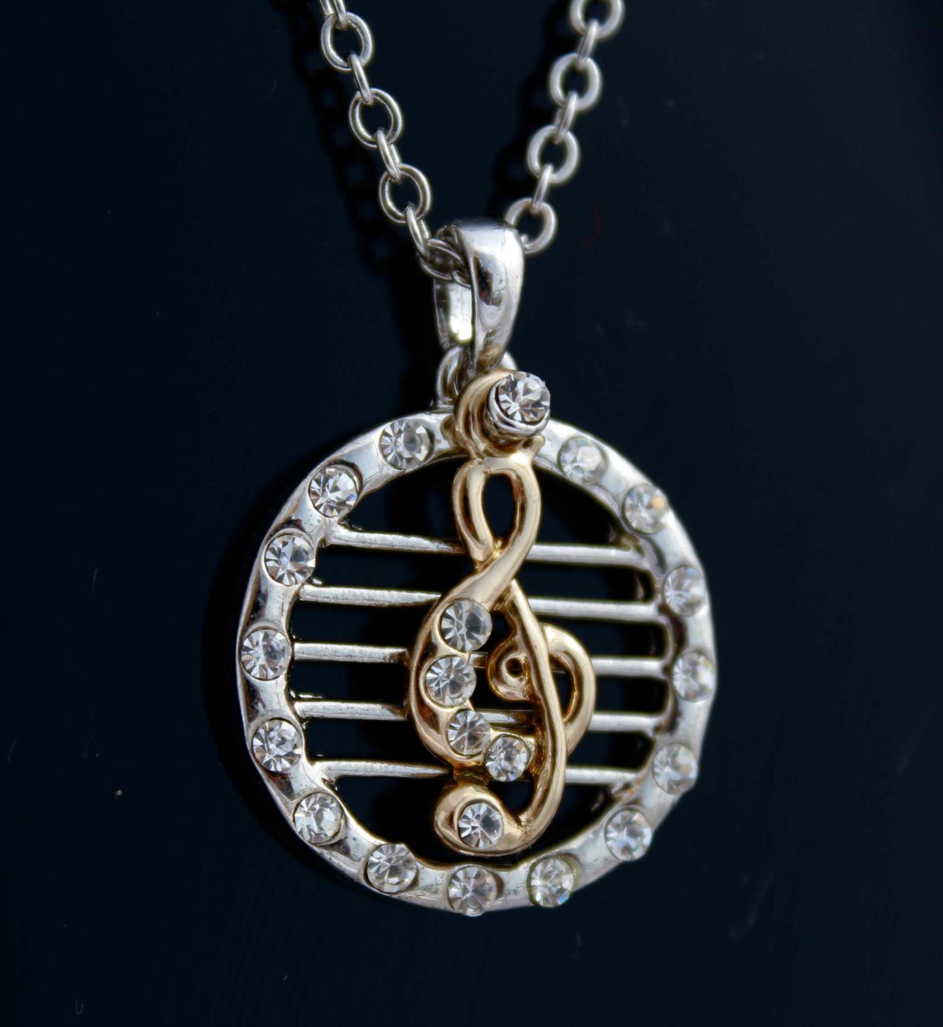 G Clef Staff Music Necklace - 2 Tone Style