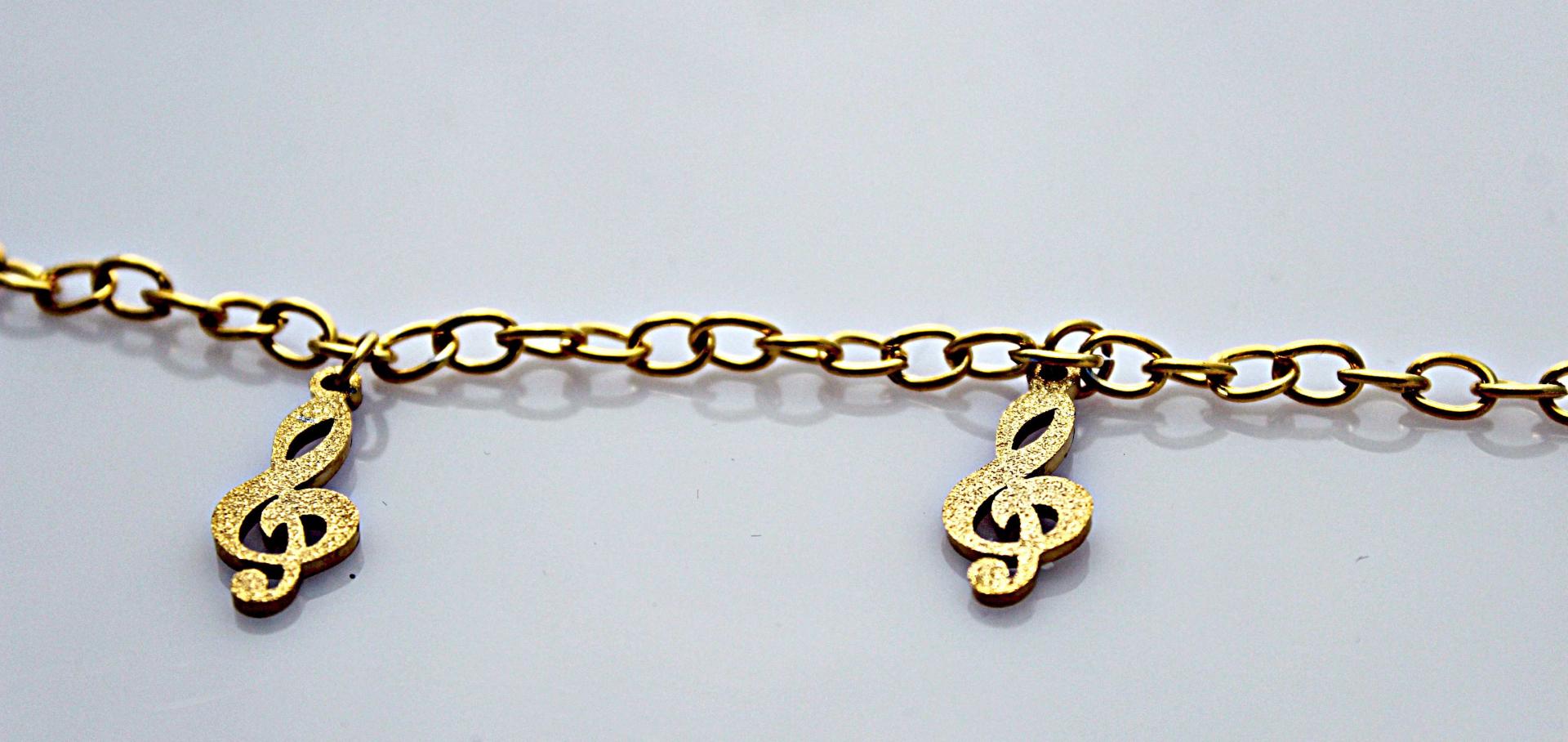 Treble Clef Gold Sandblasted Link Bracelet /Anklet