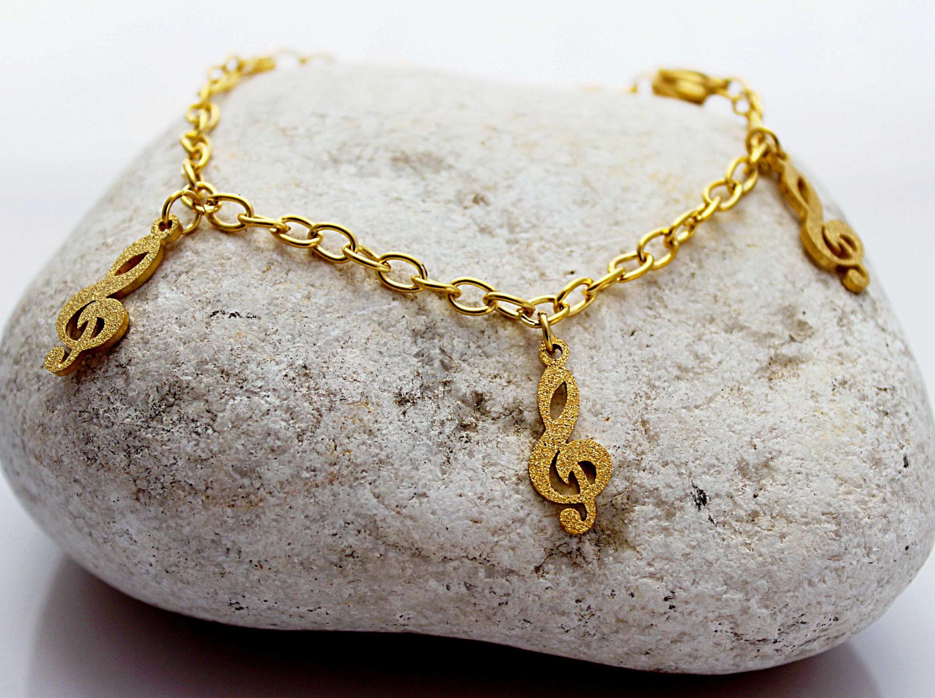 Treble Clef Gold Sandblasted Link Bracelet /Anklet