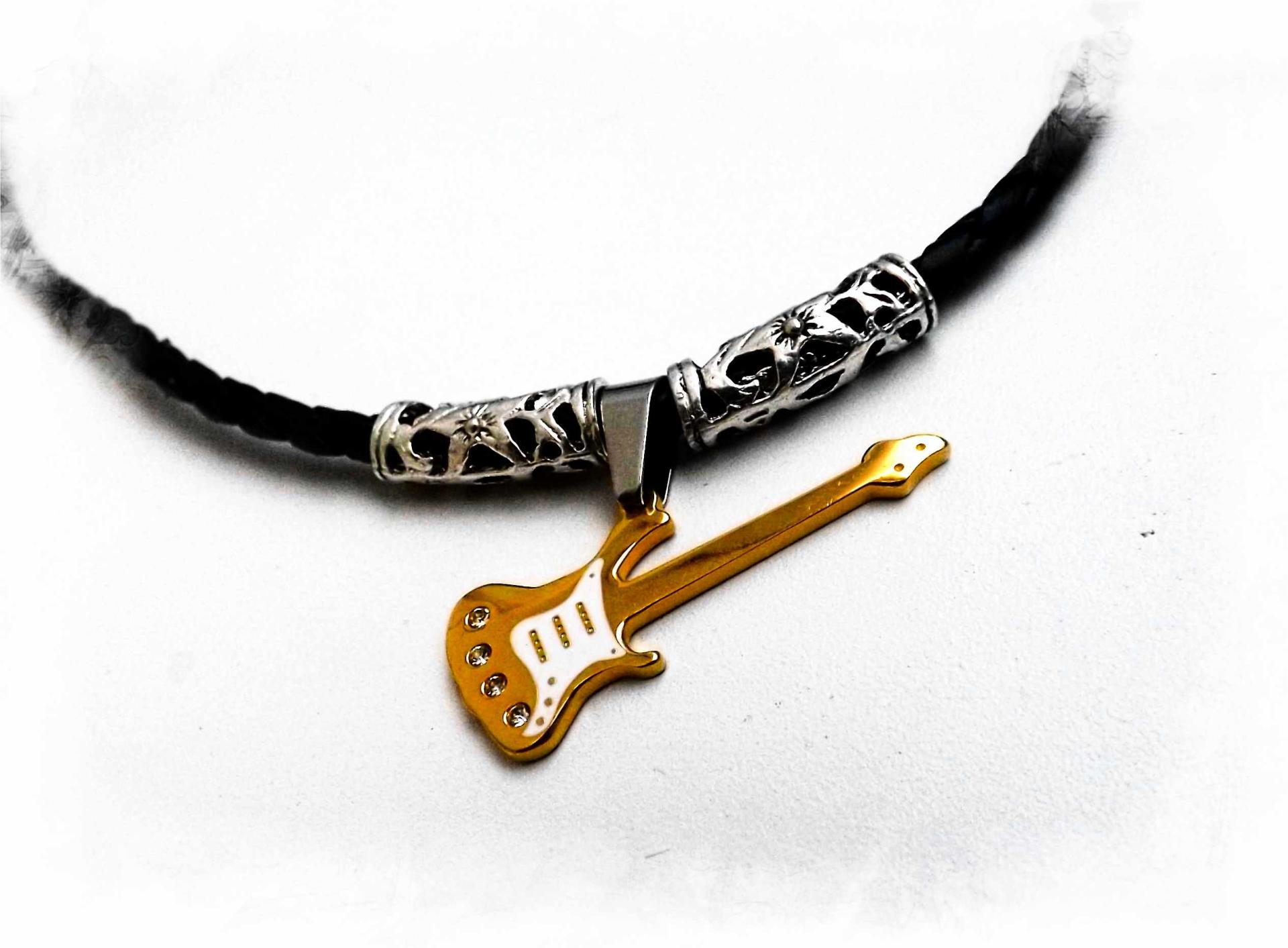 Gold Guitar Pendant  with White Scratch Plate