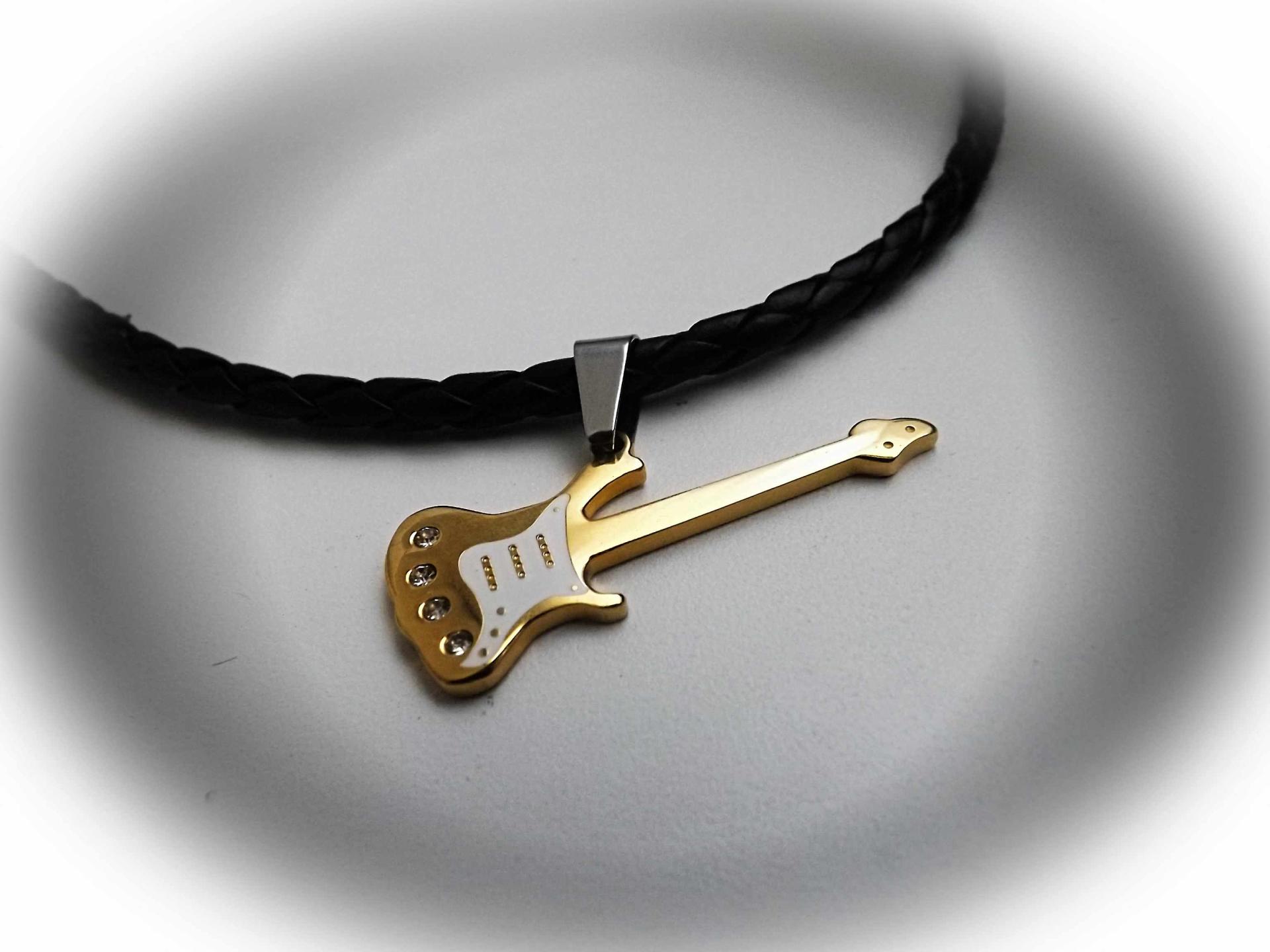 Gold Guitar Pendant  with White Scratch Plate