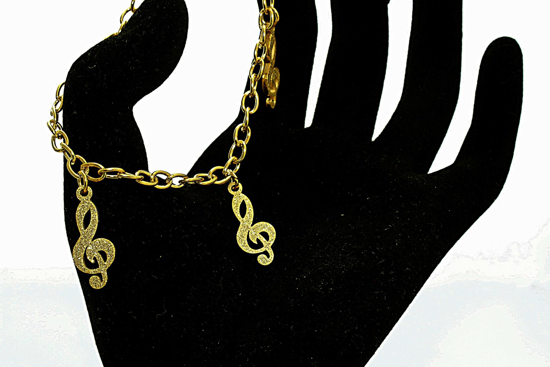 Treble Clef Gold Sandblasted Link Bracelet /Anklet