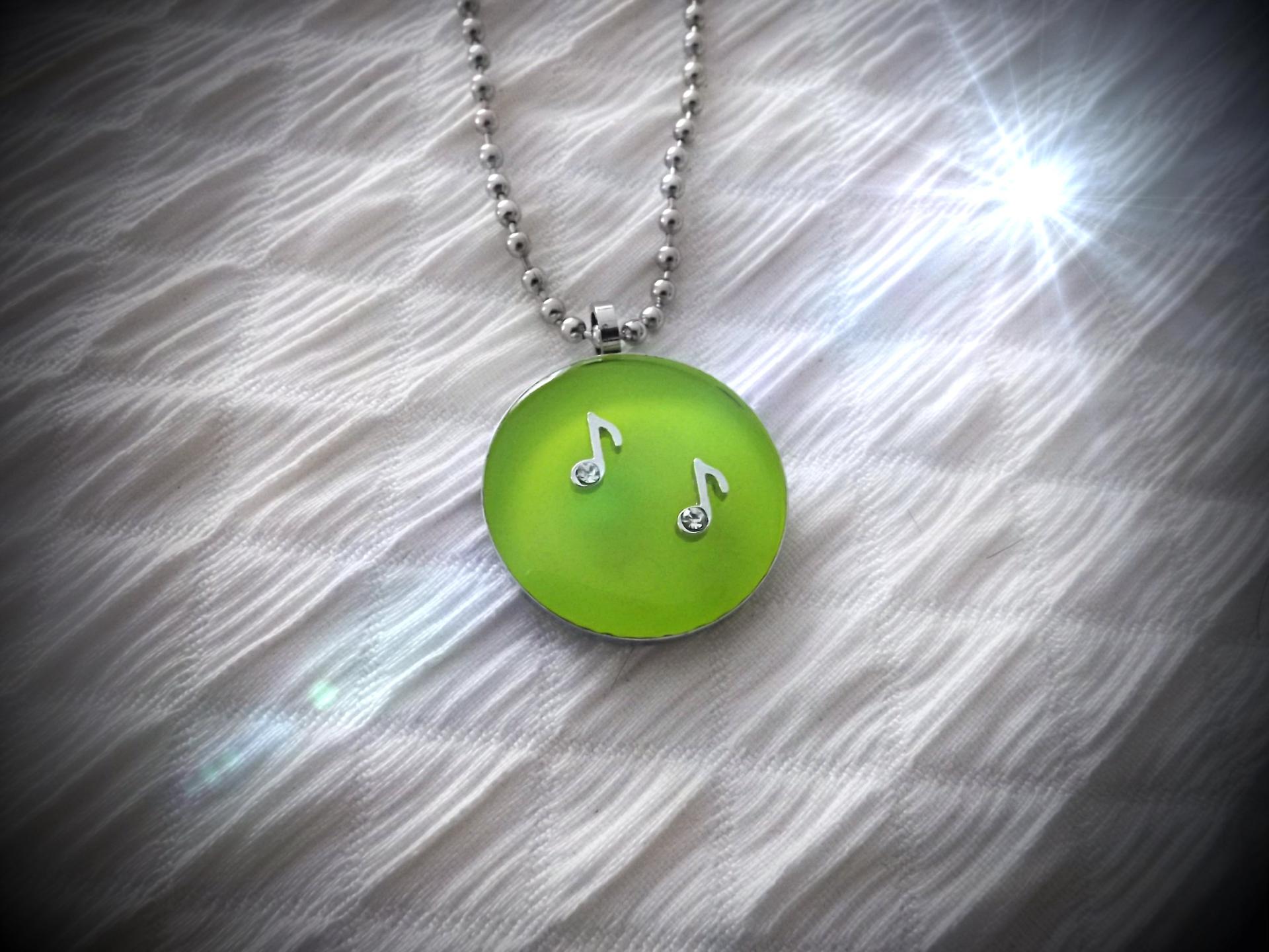 Lemon Green Circle Pendant With Music Notes