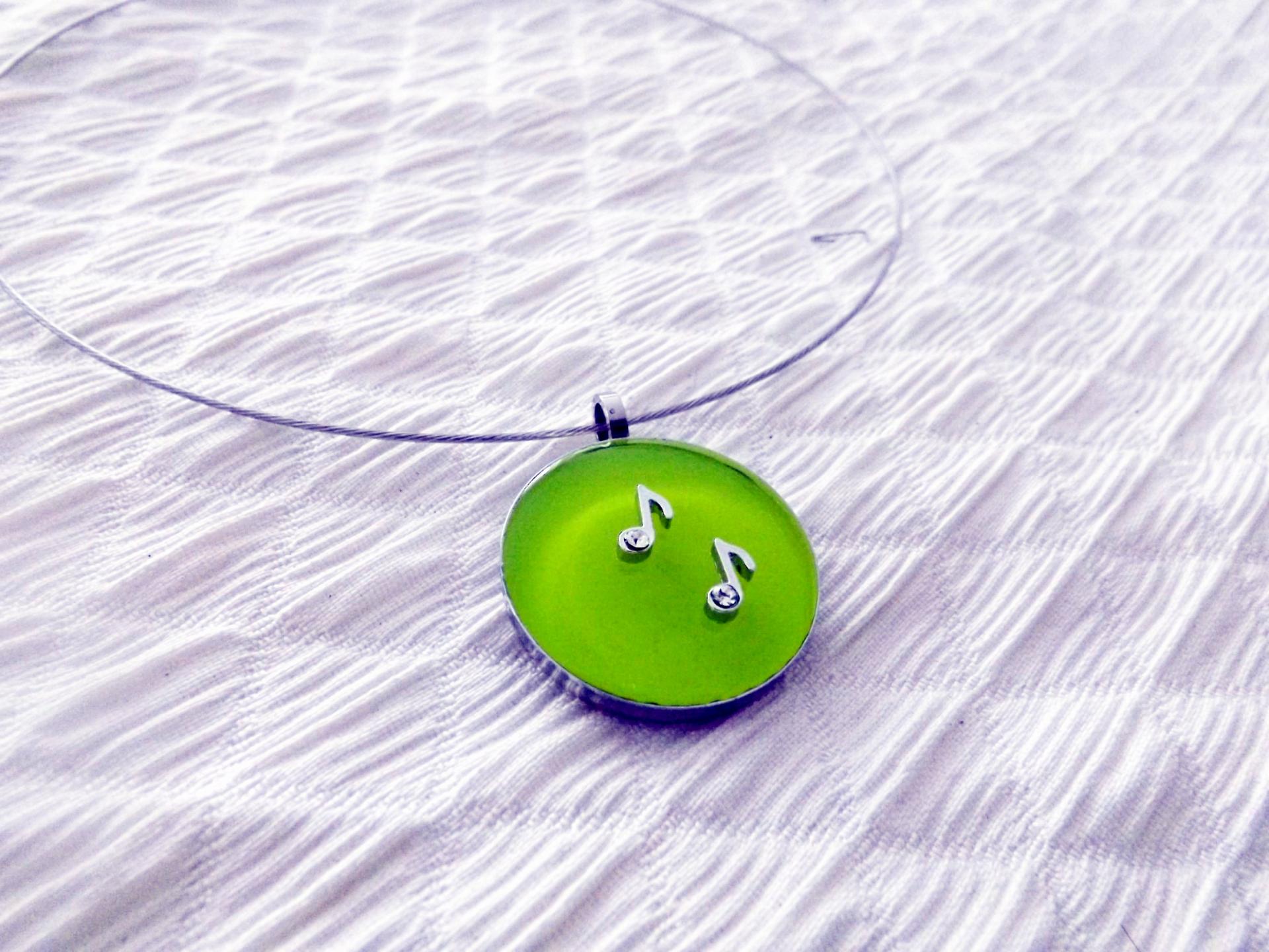 Lemon Green Circle Pendant With Music Notes