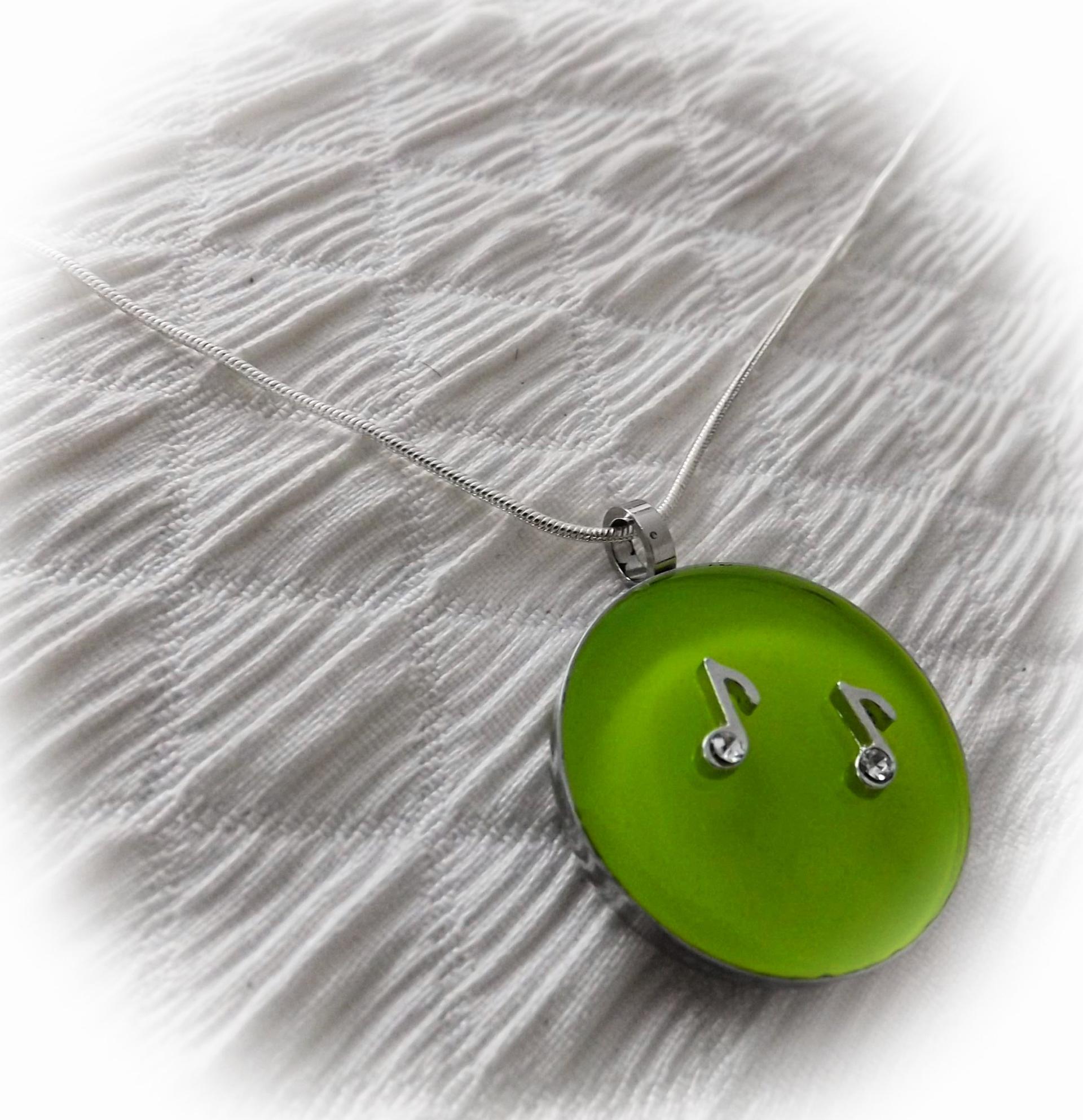 Lemon Green Circle Pendant With Music Notes