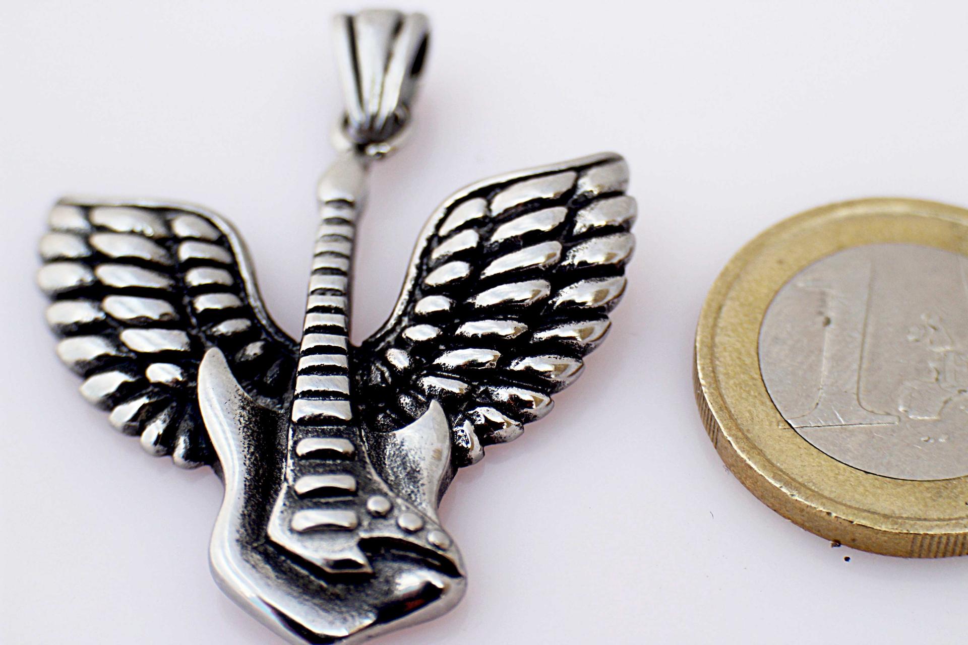 Guitar With Guardian Angel Wing Biker Music Pendant  - Customise!