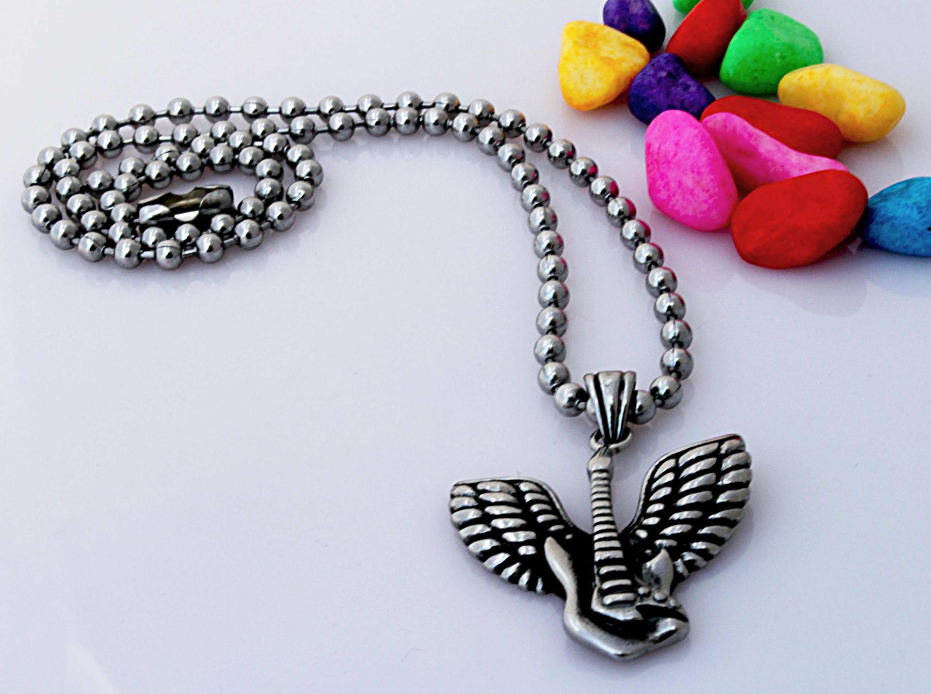 Guitar With Guardian Angel Wing Biker Music Pendant  - Customise!