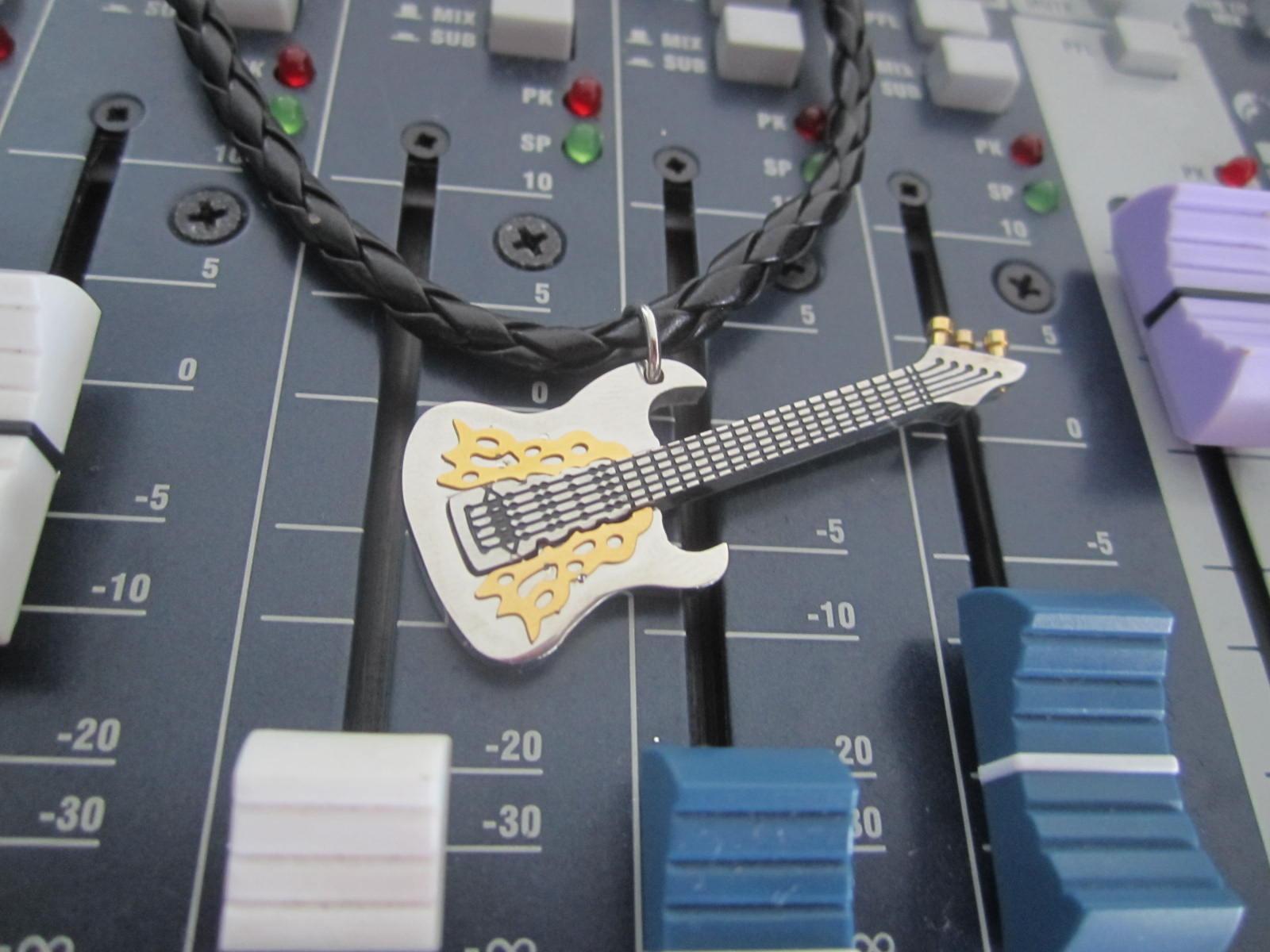 Guitar Pendant 3 tone Stainless Steel with Fancy Scratch Plate