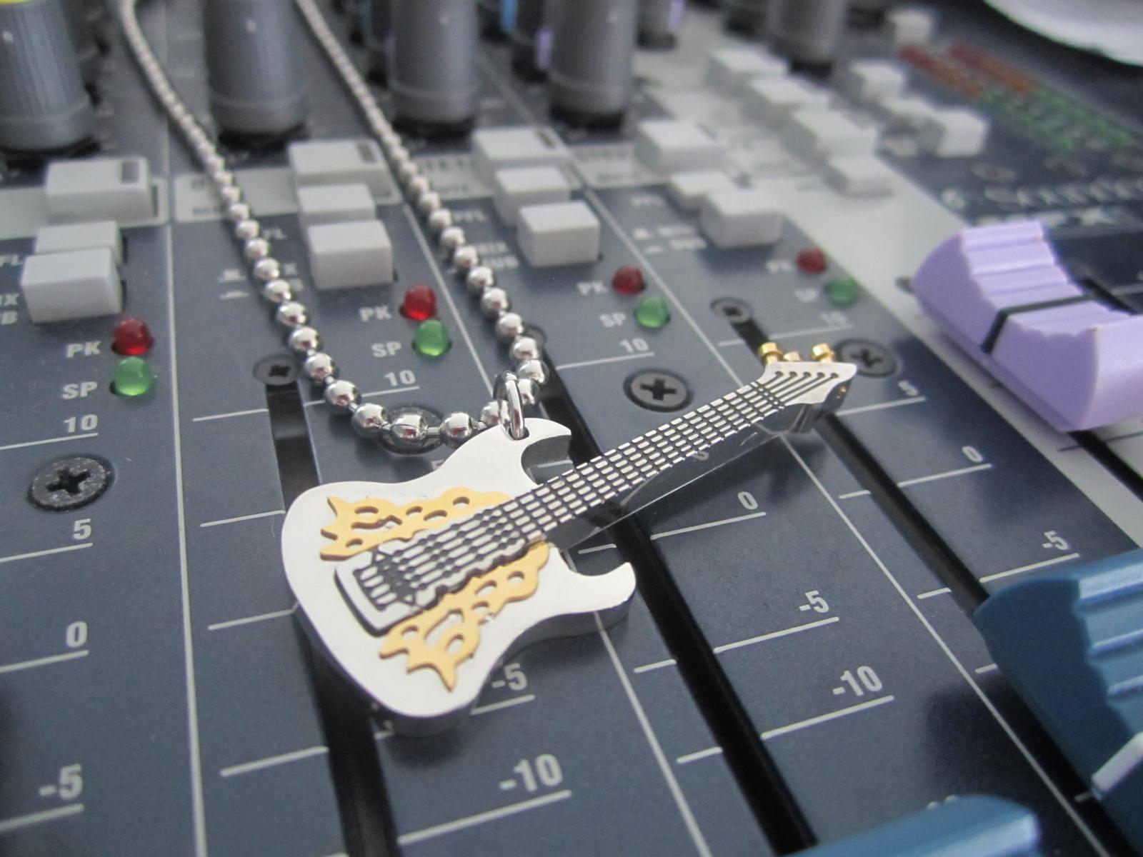 Guitar Pendant 3 tone Stainless Steel with Fancy Scratch Plate