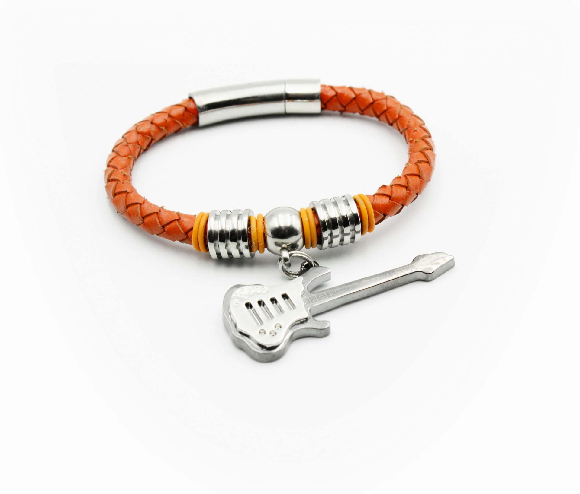 Guitar Dangle Leather & Steel Bracelet - Customisable