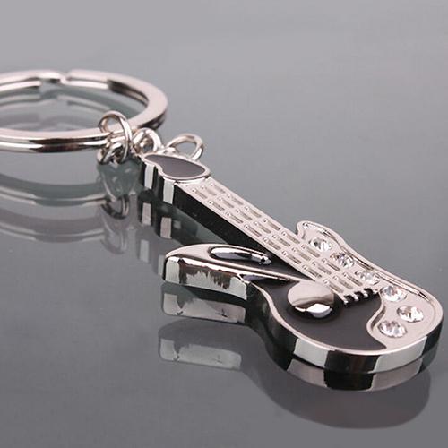 Guitar Keyring - Guitar Shaped Keychain Black with Crystal