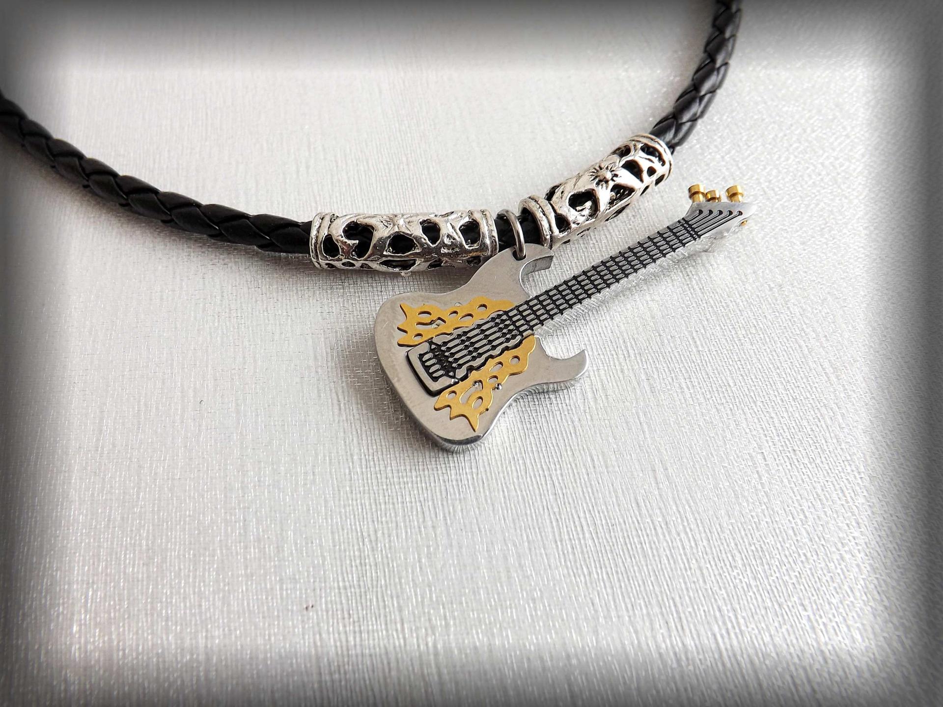 Guitar Pendant 3 tone Stainless Steel with Fancy Scratch Plate