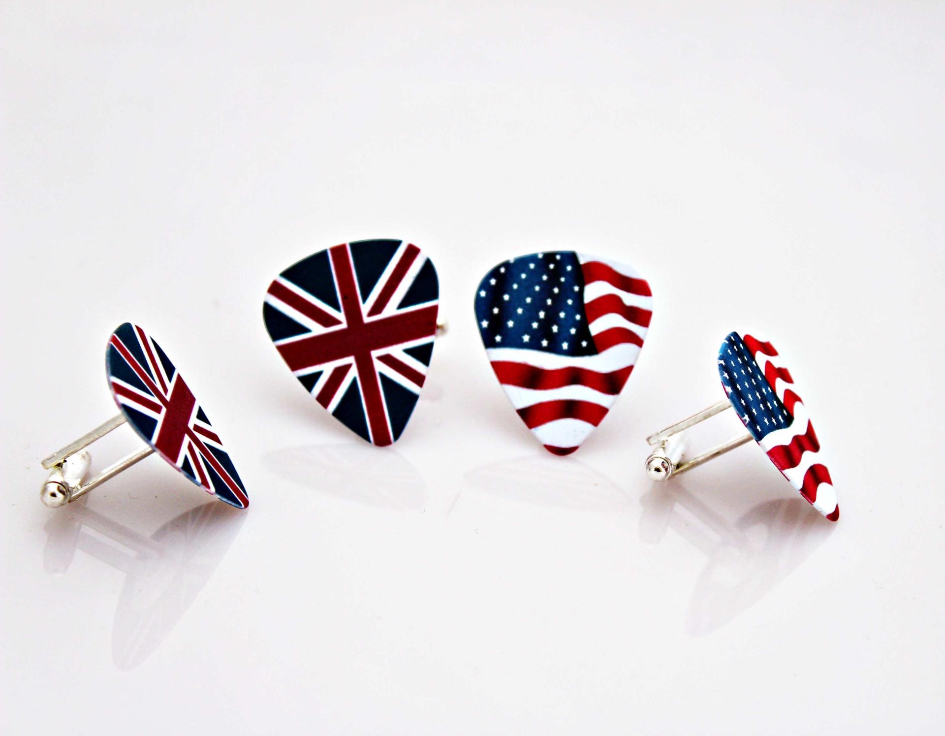 Guitar Pick Cufflinks - British Flag & American Flag - Patriotic Cufflinks