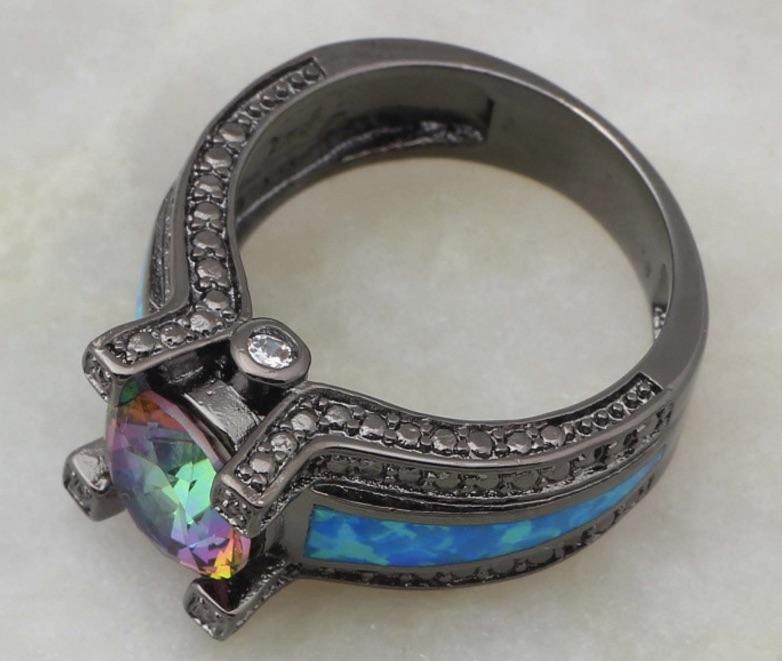 Rainbow Topaz Ring in Black Gun Metal