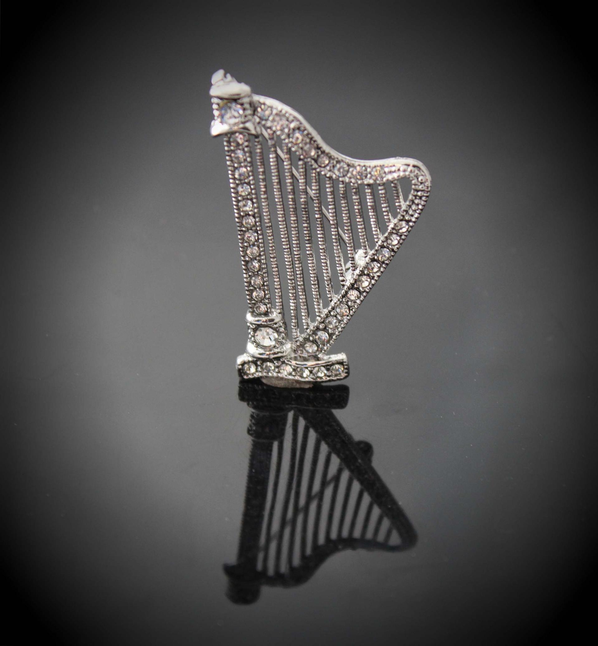 Harp Pin Brooch With Crystal