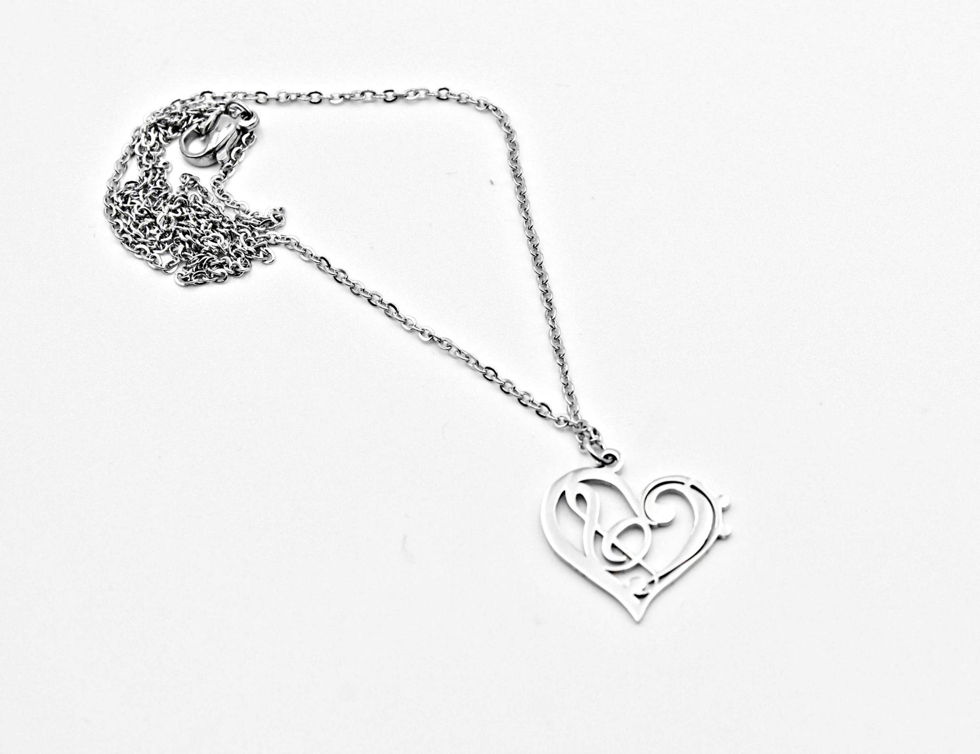 Heart Necklace with Bass and Treble Clef Fusion