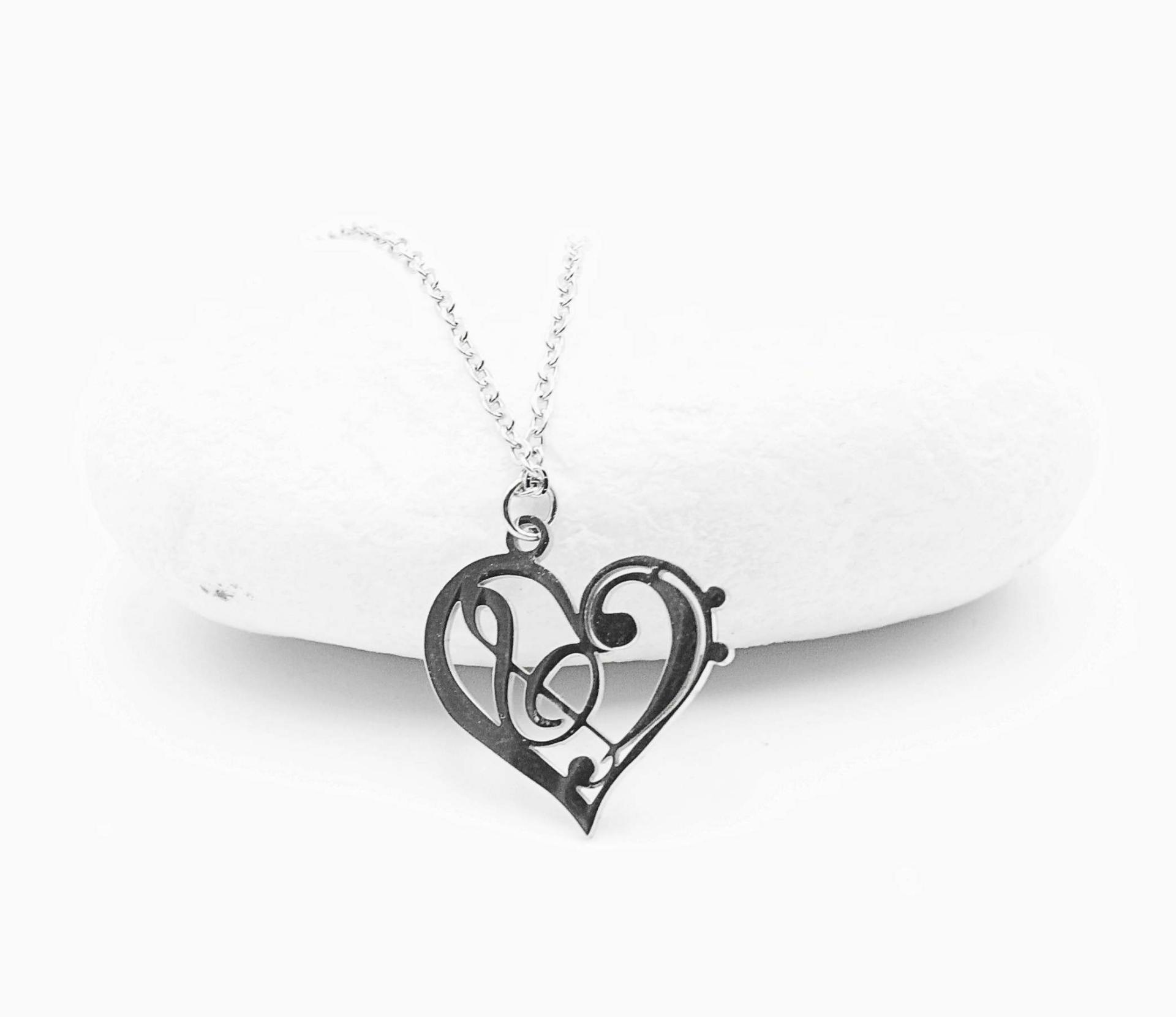 Heart Necklace with Bass and Treble Clef Fusion