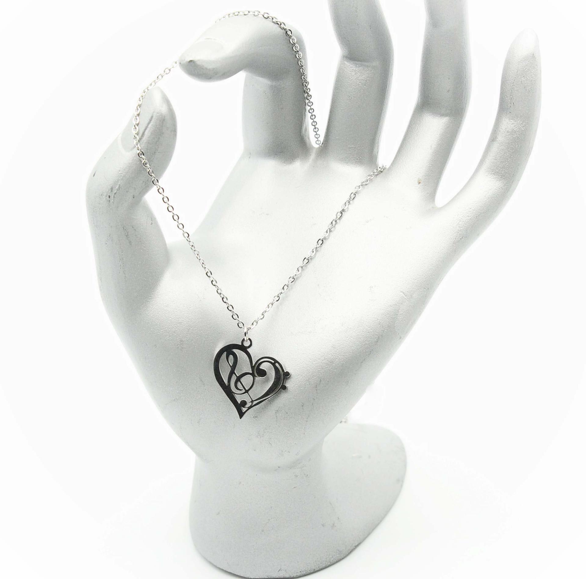 Heart Necklace with Bass and Treble Clef Fusion